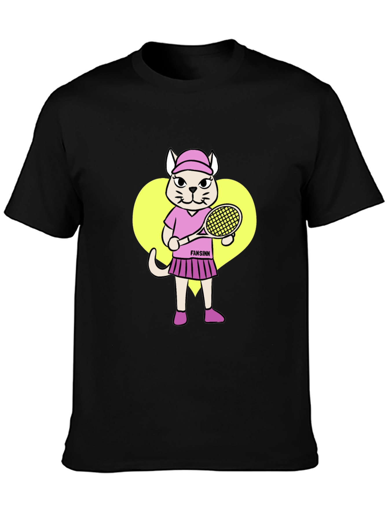 Black Funny Cat Tennis Player Black T-Shirt view 3