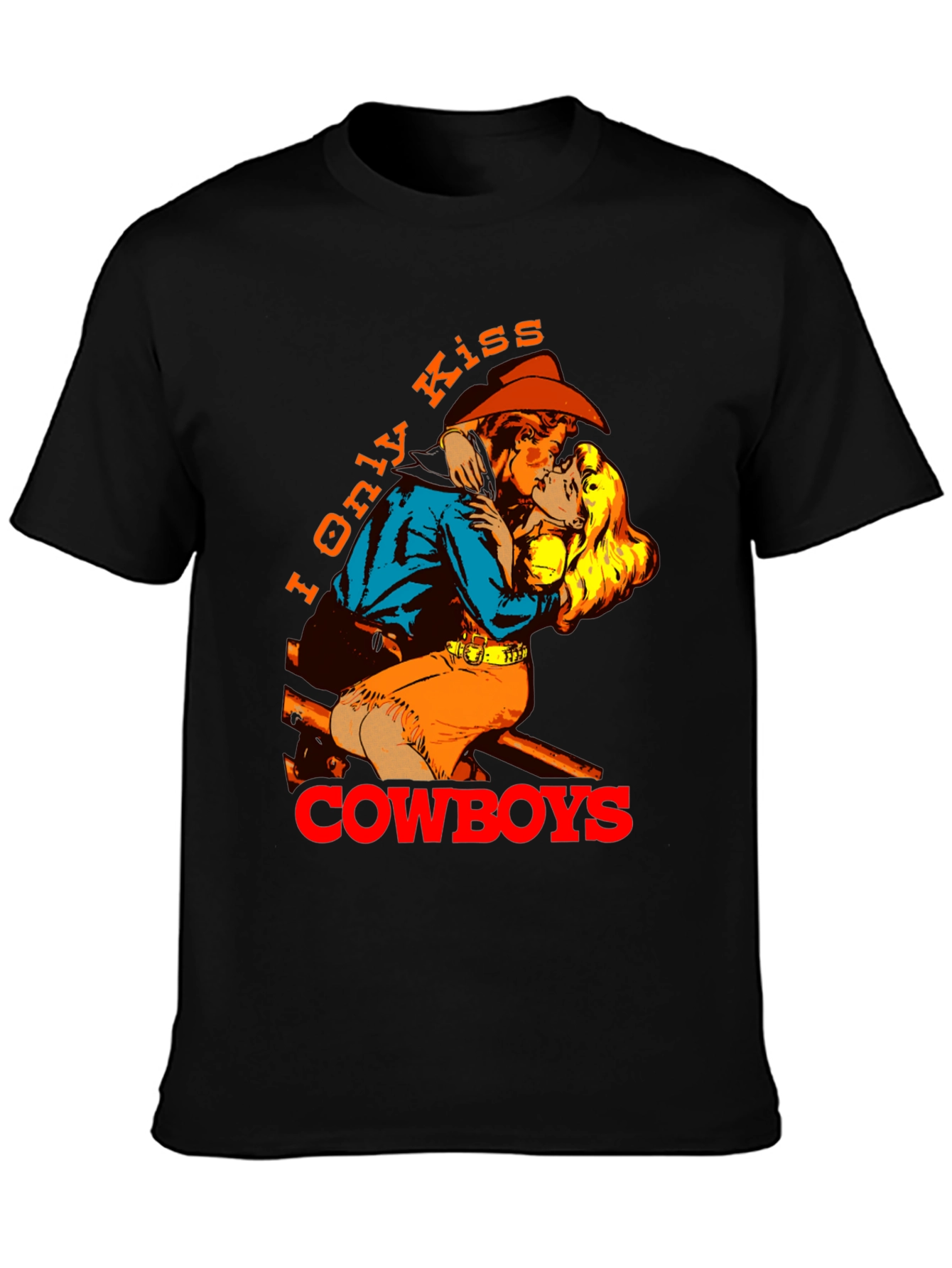 Black I Only Kiss Cowboys Graphic Tee - Western Style view 3