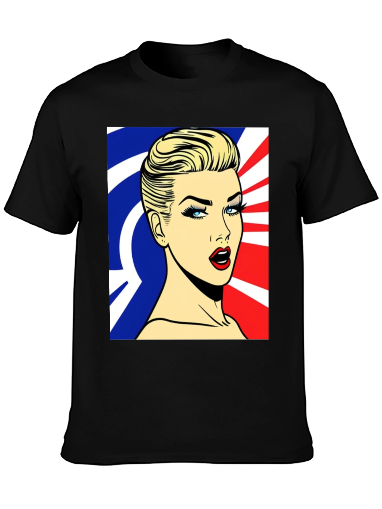 Black Pop Art Woman Graphic Print Black T-Shirt view 3