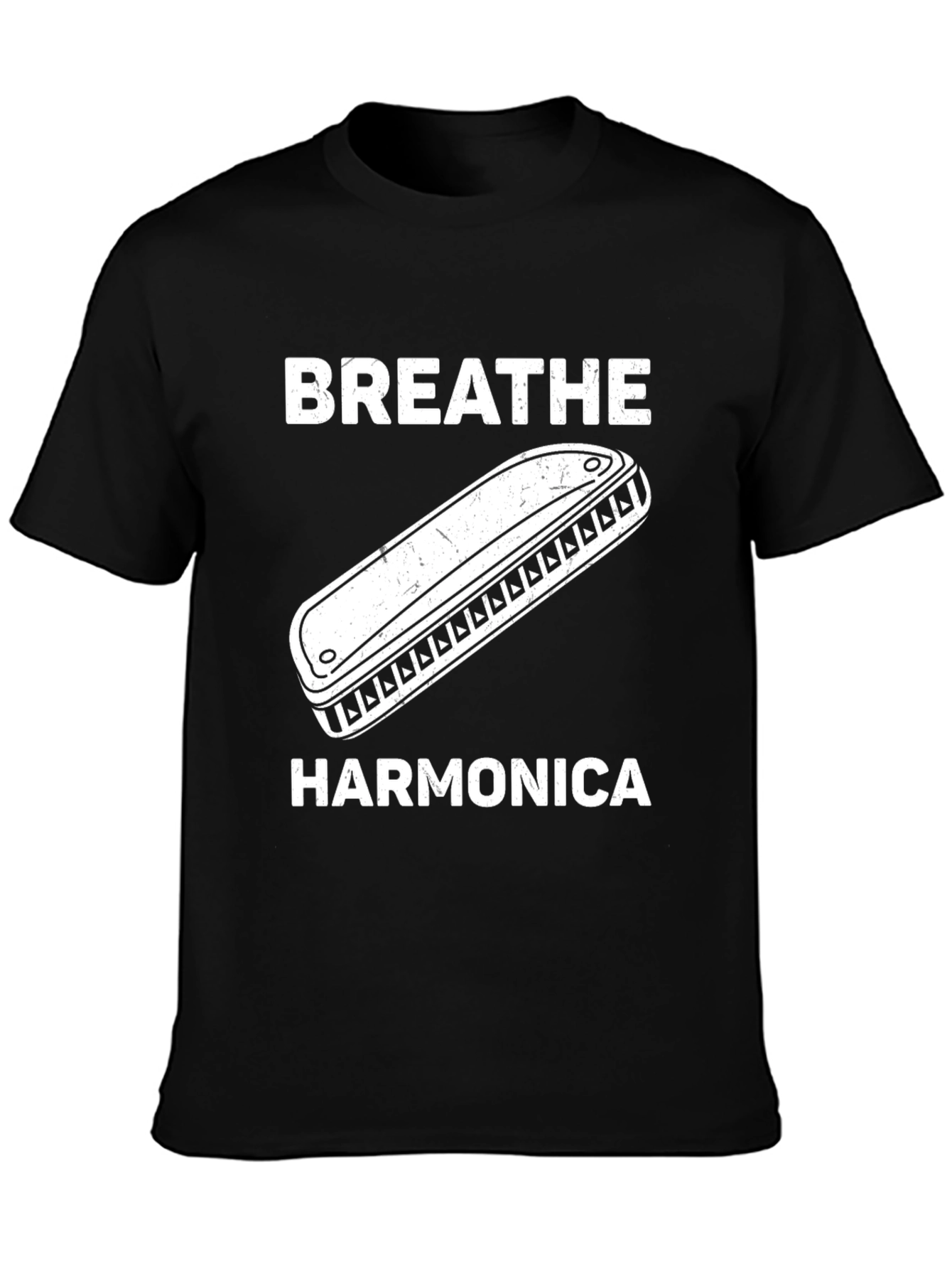 Black Breathe Harmonica Graphic T-Shirt, Music Lover Tee view 3