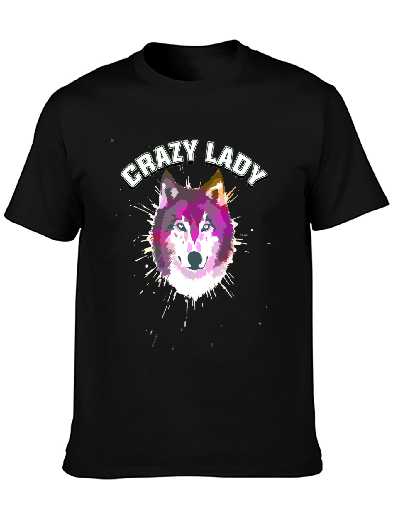 Black Crazy Lady Wolf Graphic T-Shirt | Unisex view 3