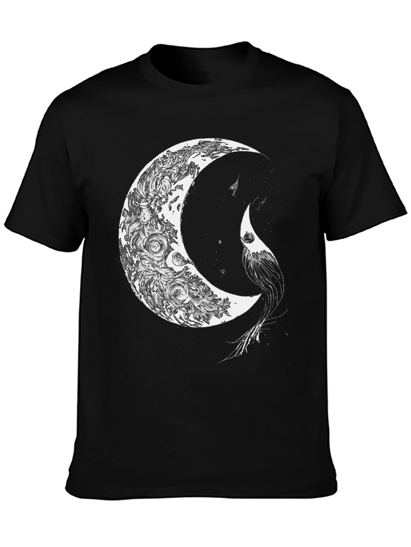 Black Celestial Crescent Moon Graphic Print T-Shirt view 3