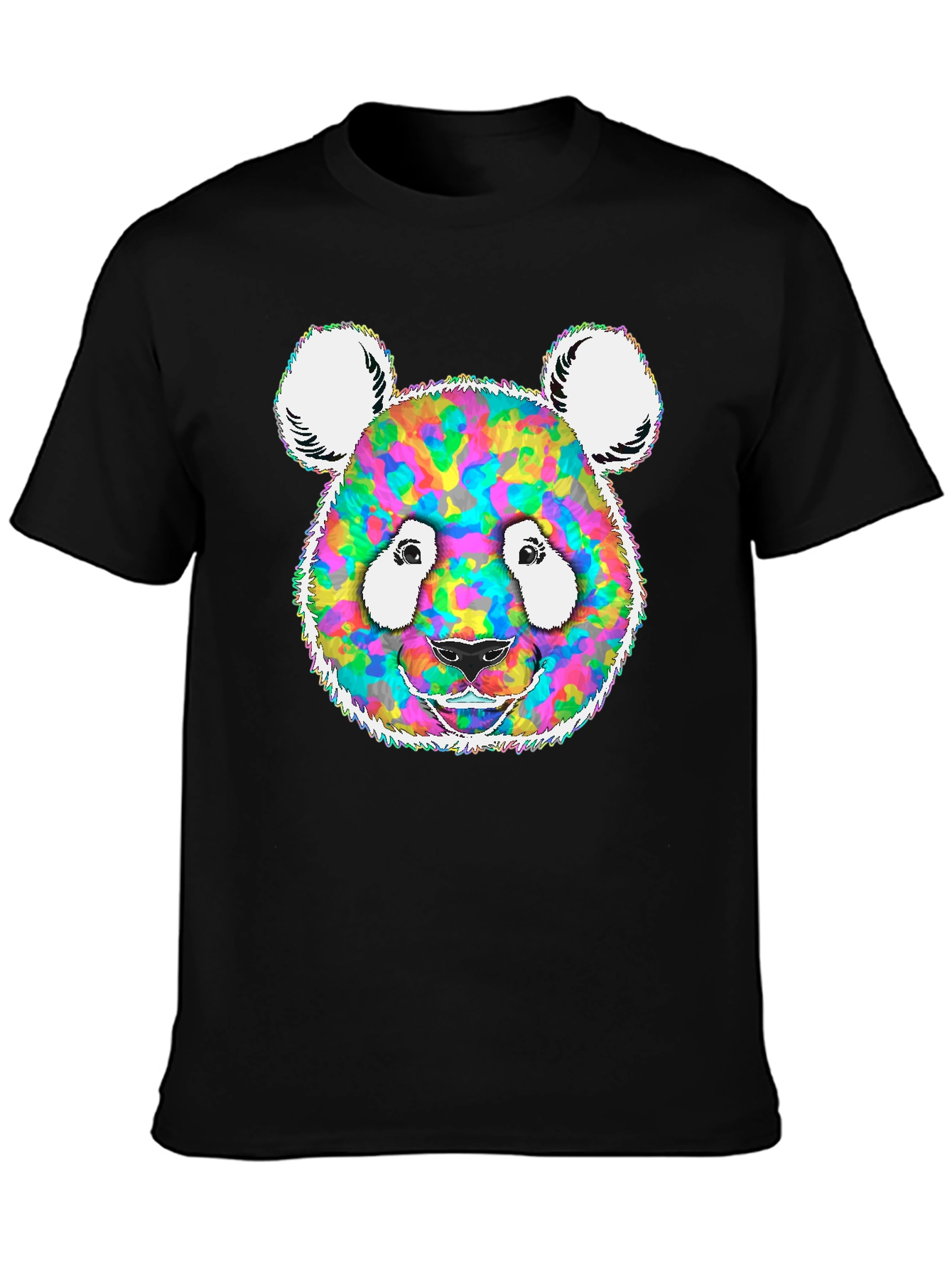 Black Colorful Panda Graphic Tee - Unique Design view 3