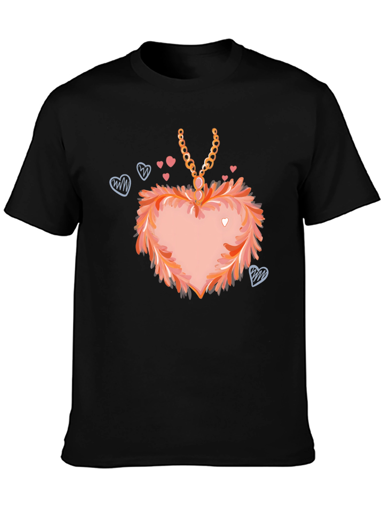 Black Heart Pendant T-Shirt: Fashionable Valentine's Day Apparel view 3