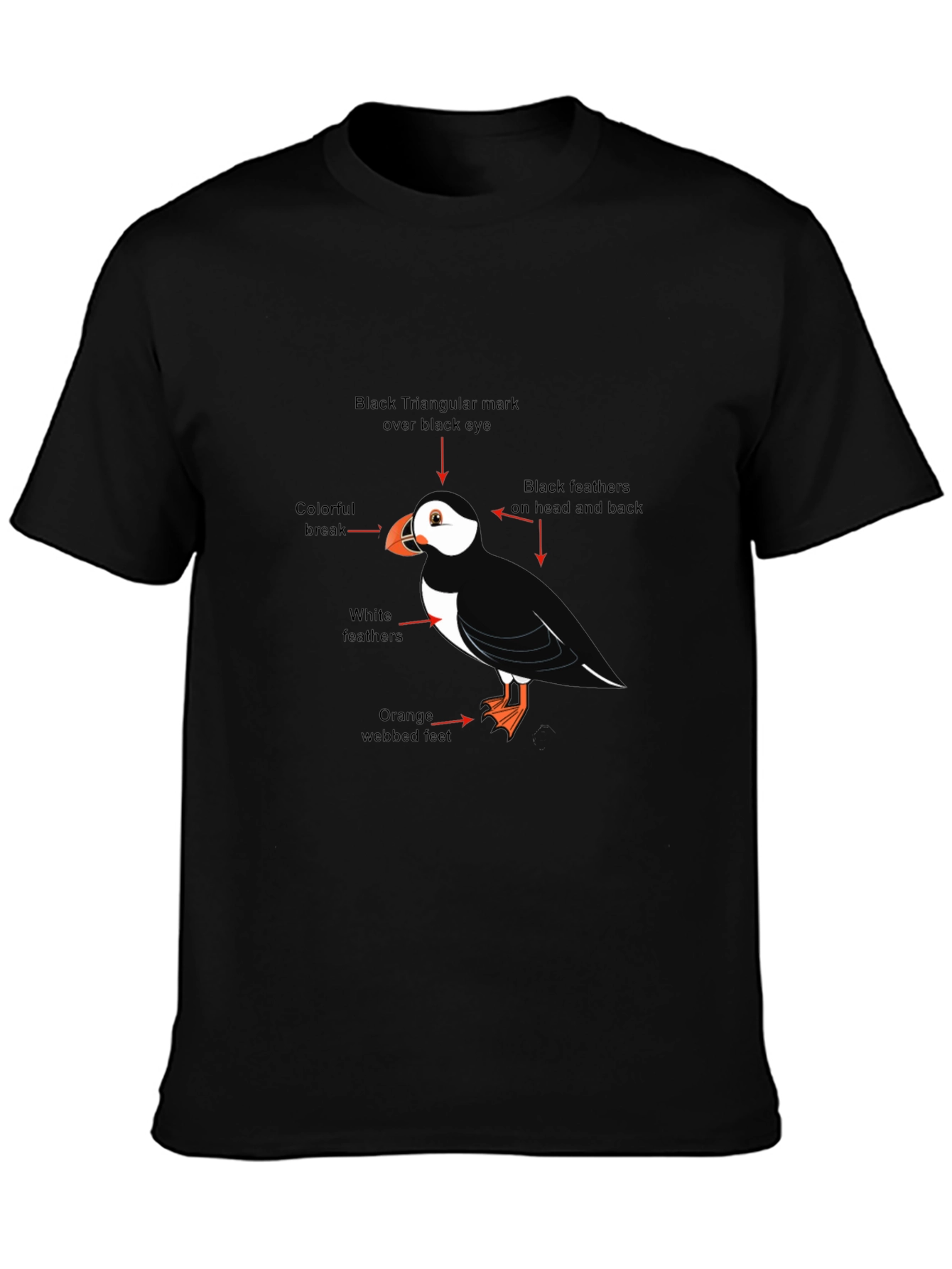 Black Puffin Bird Graphic Tee - Black Cotton Blend T-Shirt view 3