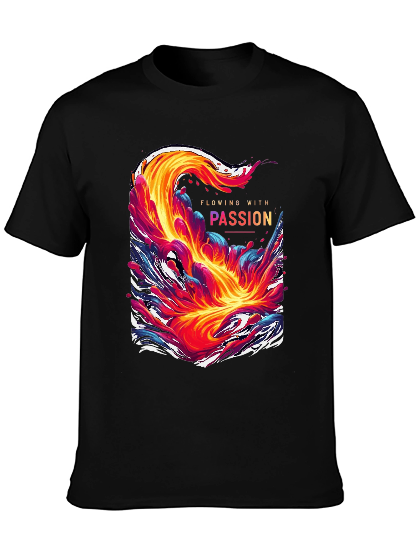 Black Flowing With Passion Graphic Tee - Unique Men's T-Shirt view 3
