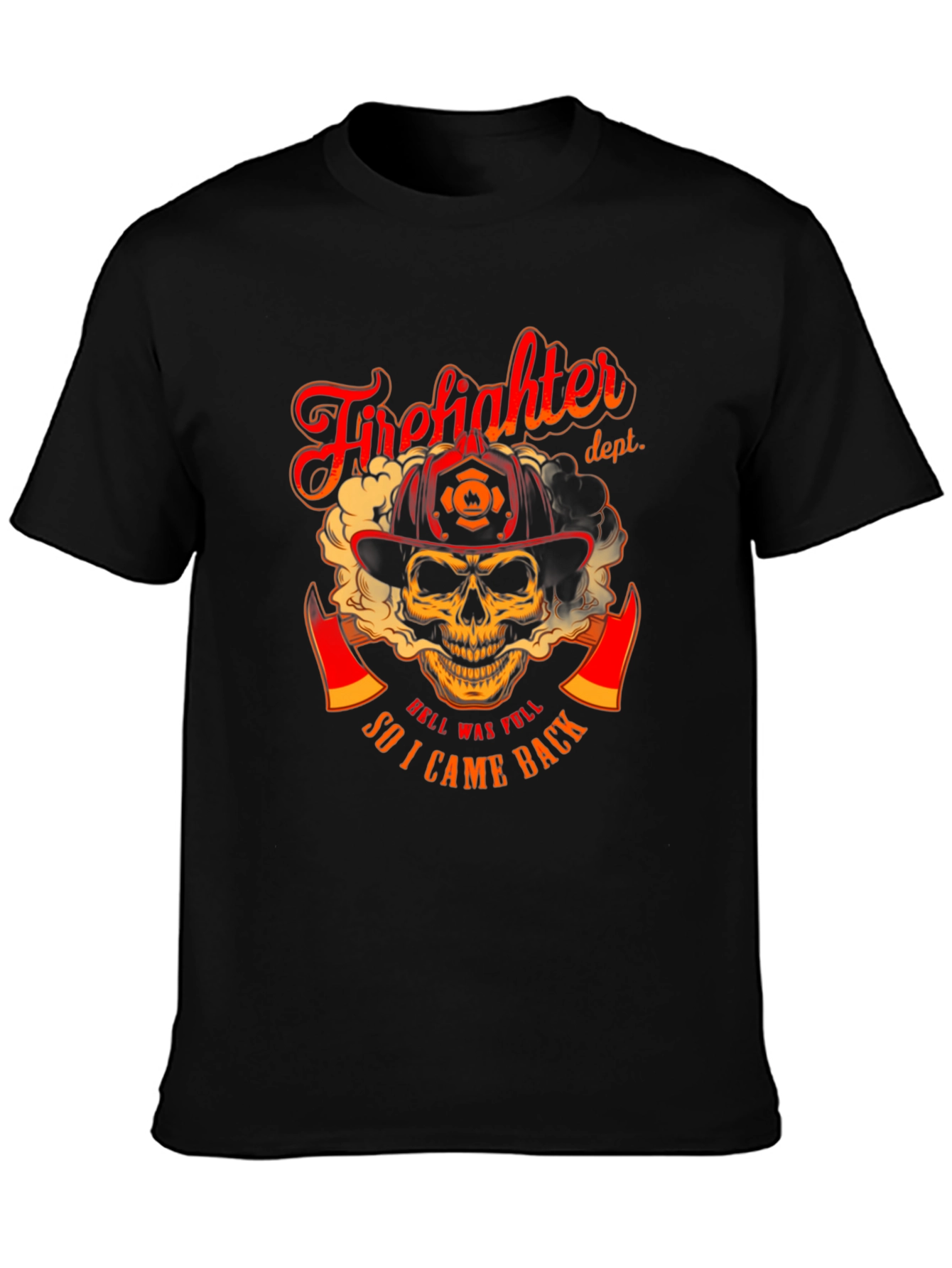 Black Firefighter Skull Graphic T-Shirt - "Hell Was Full" Design view 3