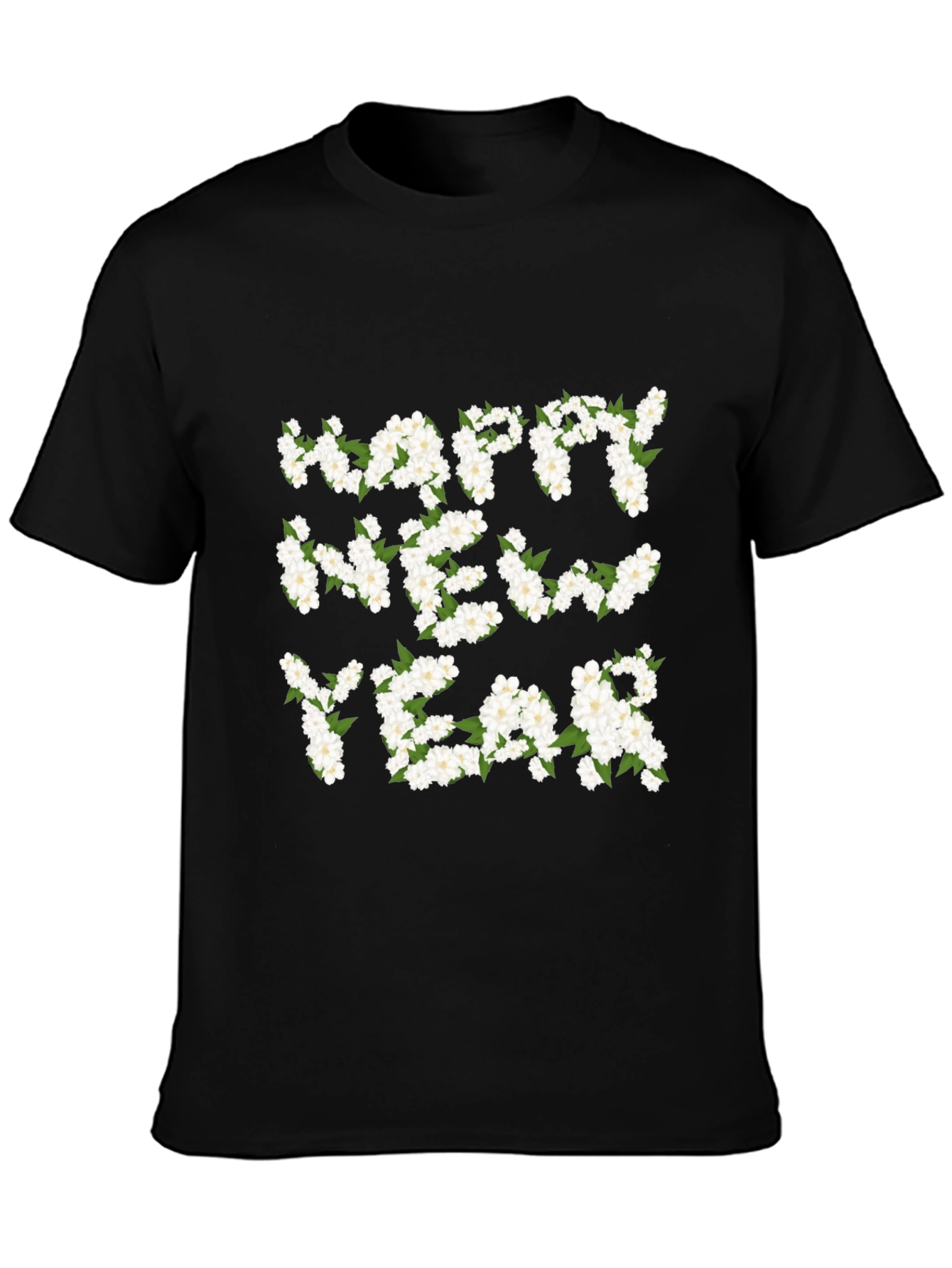Black Happy New Year Floral T-Shirt view 3