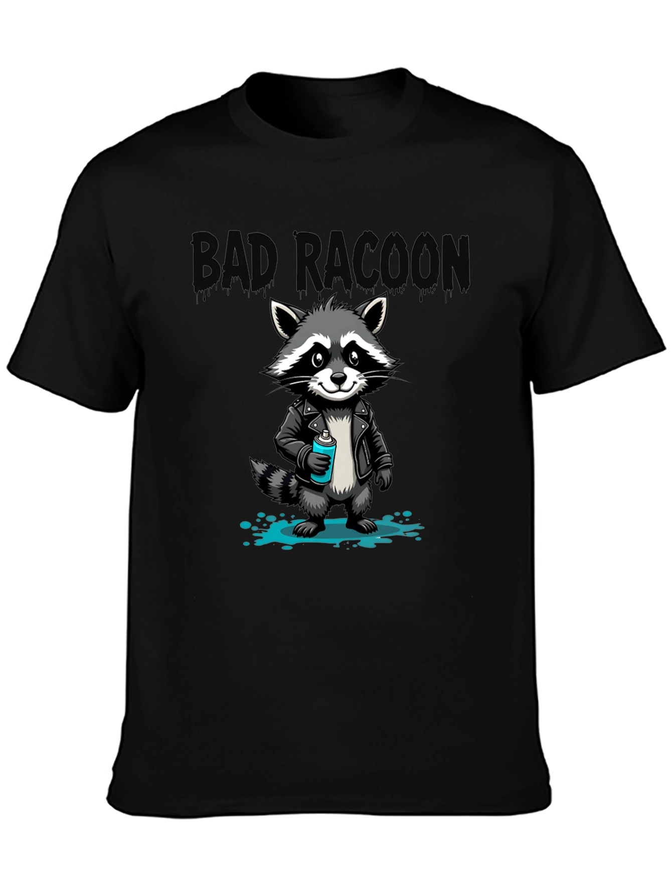 Black Bad Raccoon Graphic T-Shirt - Cool Cartoon Design view 3