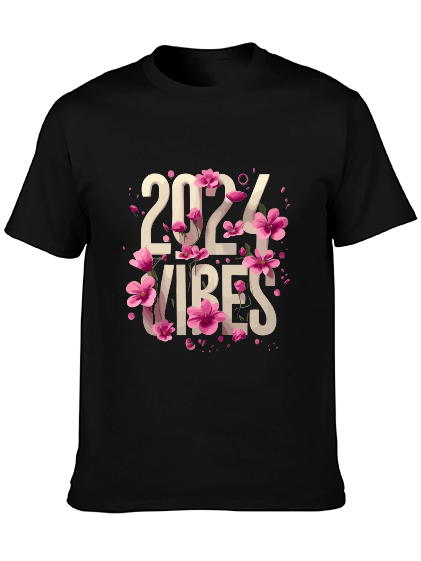 Black 2024 Vibes Floral T-Shirt view 3