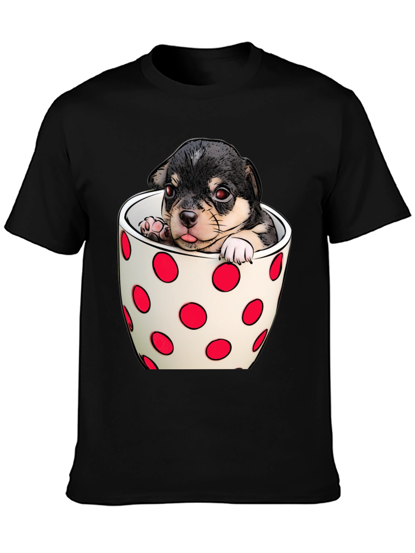 Black Puppy in a Cup T-Shirt - Cute Dog Tee view 3