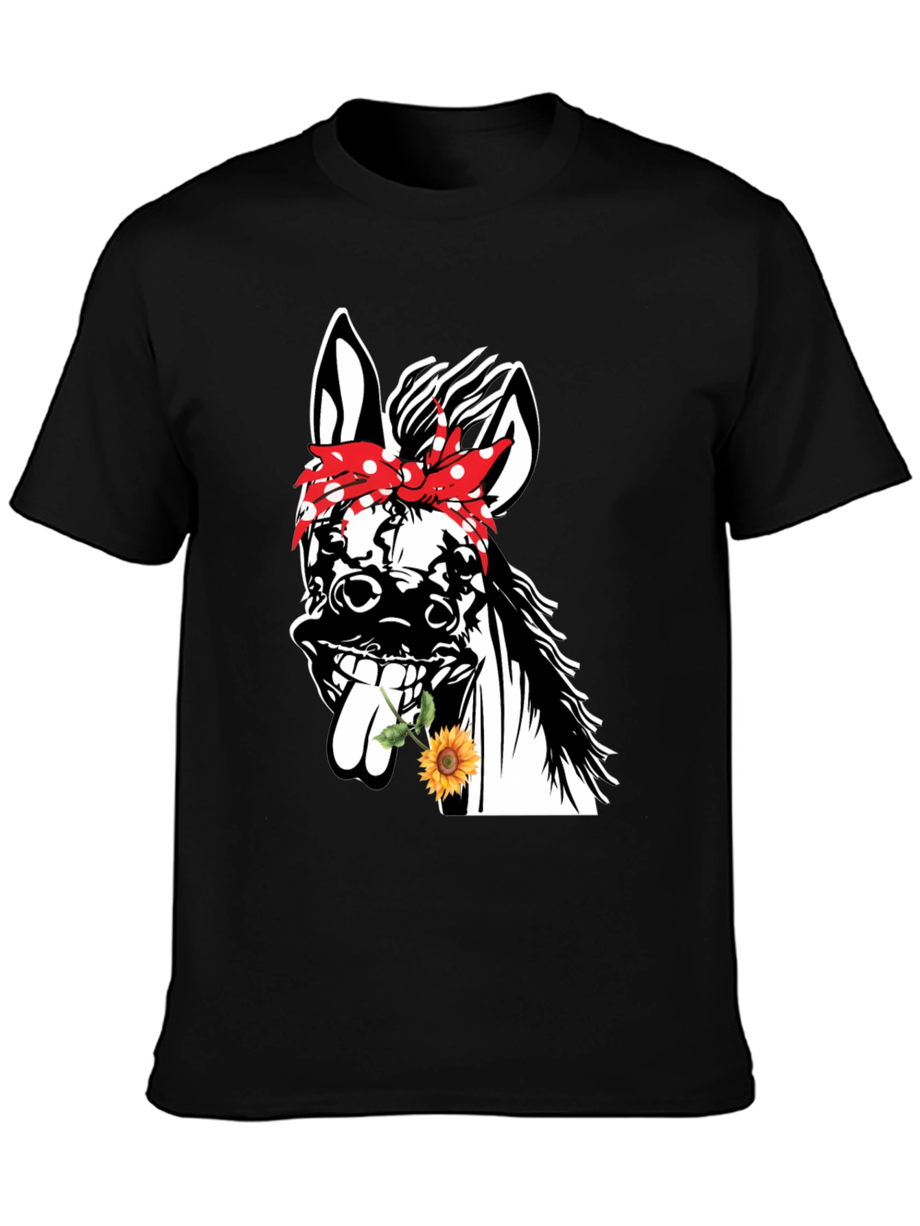 Black Funny Donkey Sunflower T-Shirt view 3