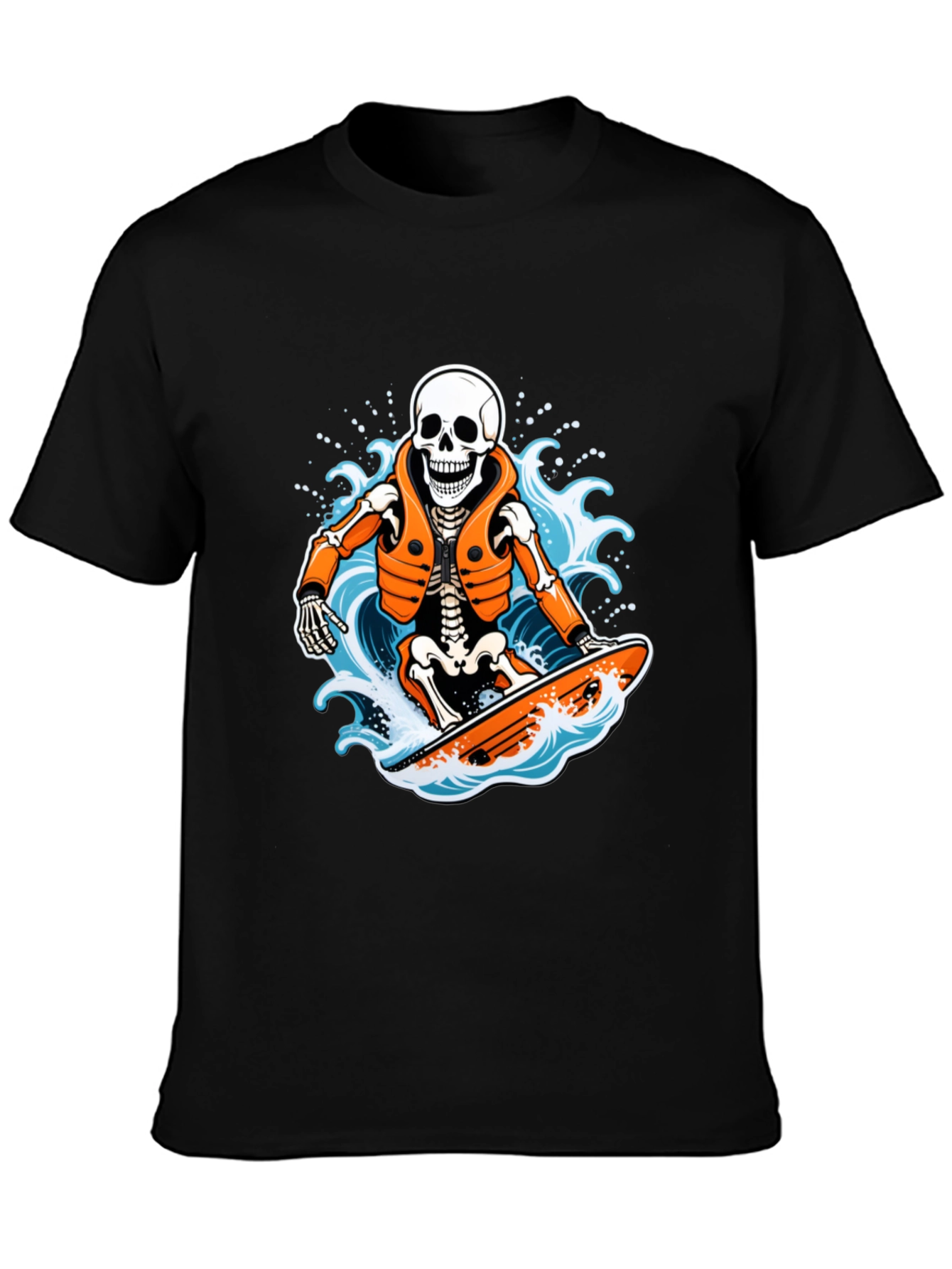 Black Skeleton Surfer Graphic T-Shirt - Black view 3