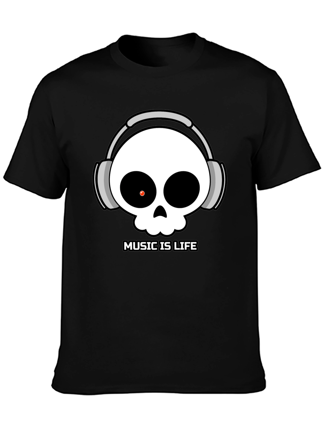 Black Music Is Life Skull T-Shirt - Black Cotton Tee view 3