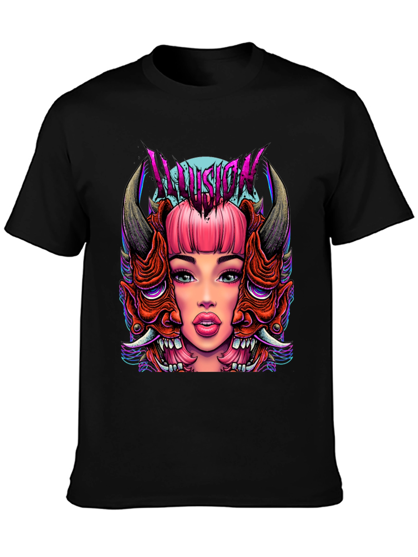 Black Illusion Graphic Tee - Edgy Demon Girl Design view 3