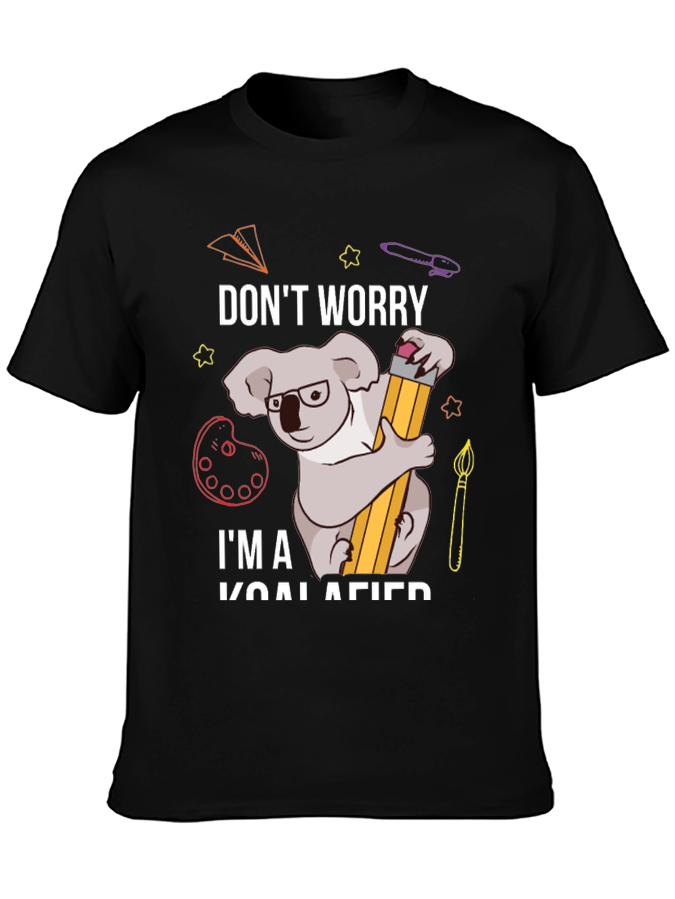 Black Don't Worry I'm Koalafied Funny Graphic Tee view 3