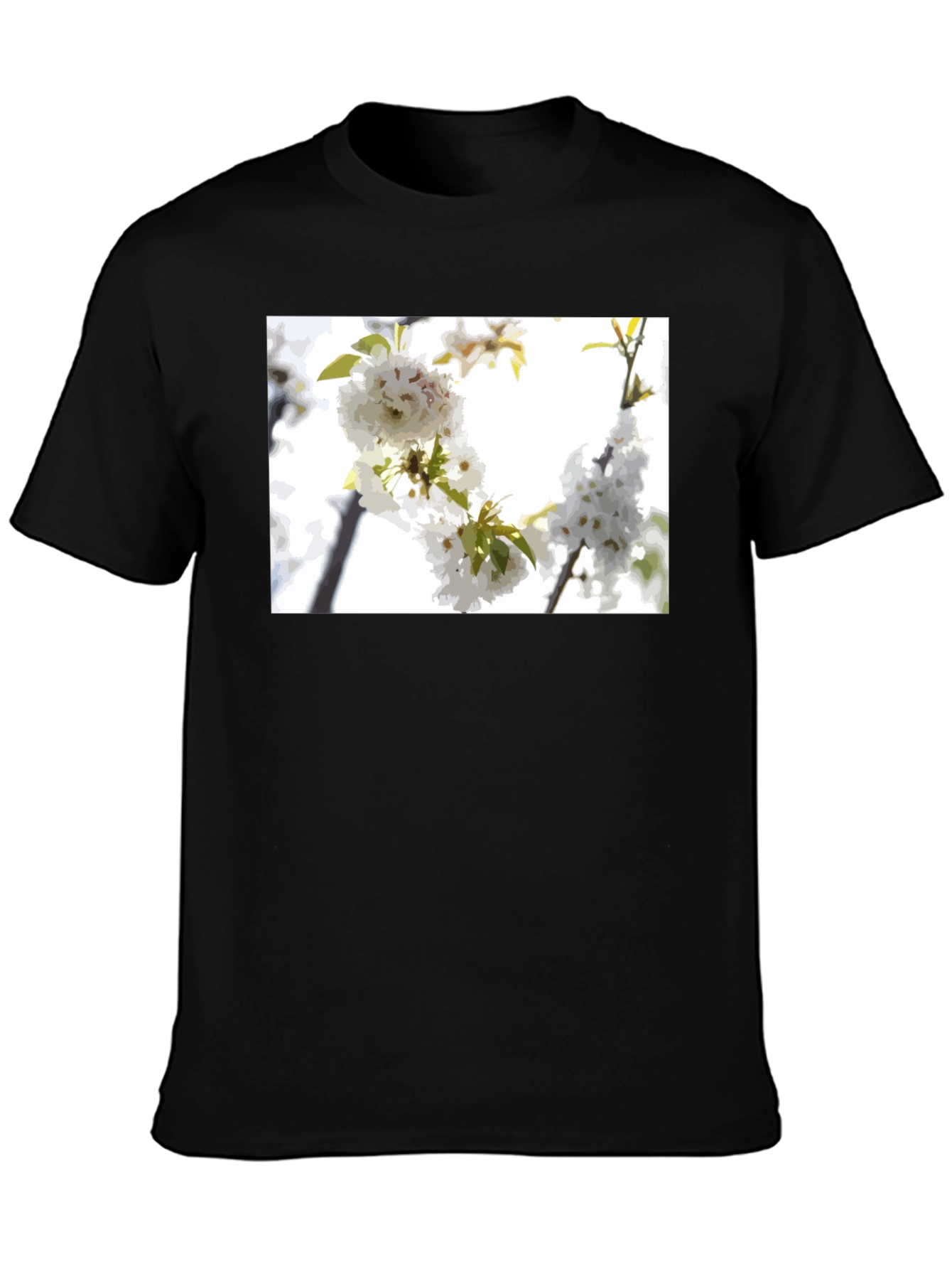 Black White Flower T-Shirt - Black Cotton Blossom Tee view 3