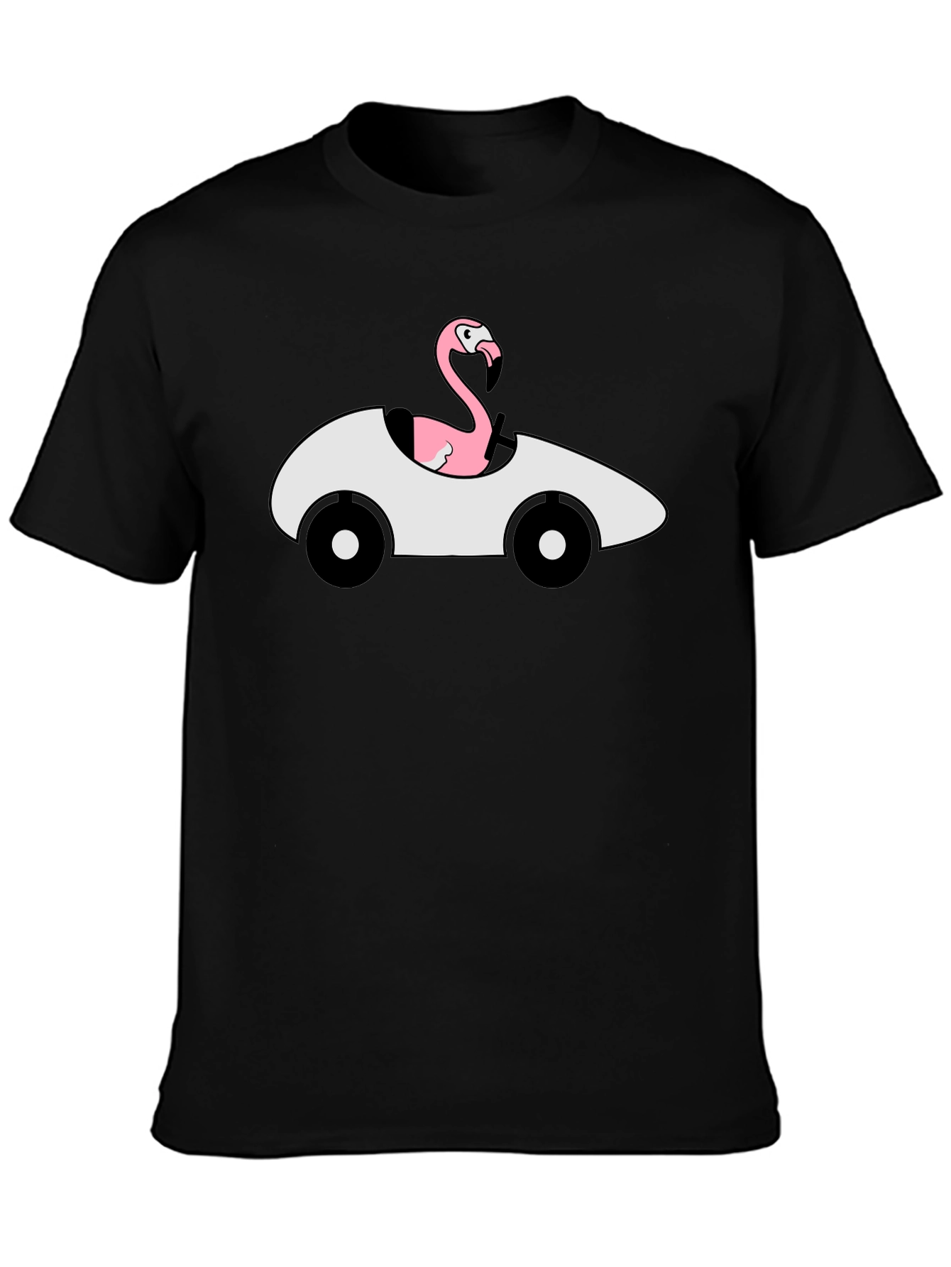 Black Flamingo Driving Car Graphic T-Shirt view 3