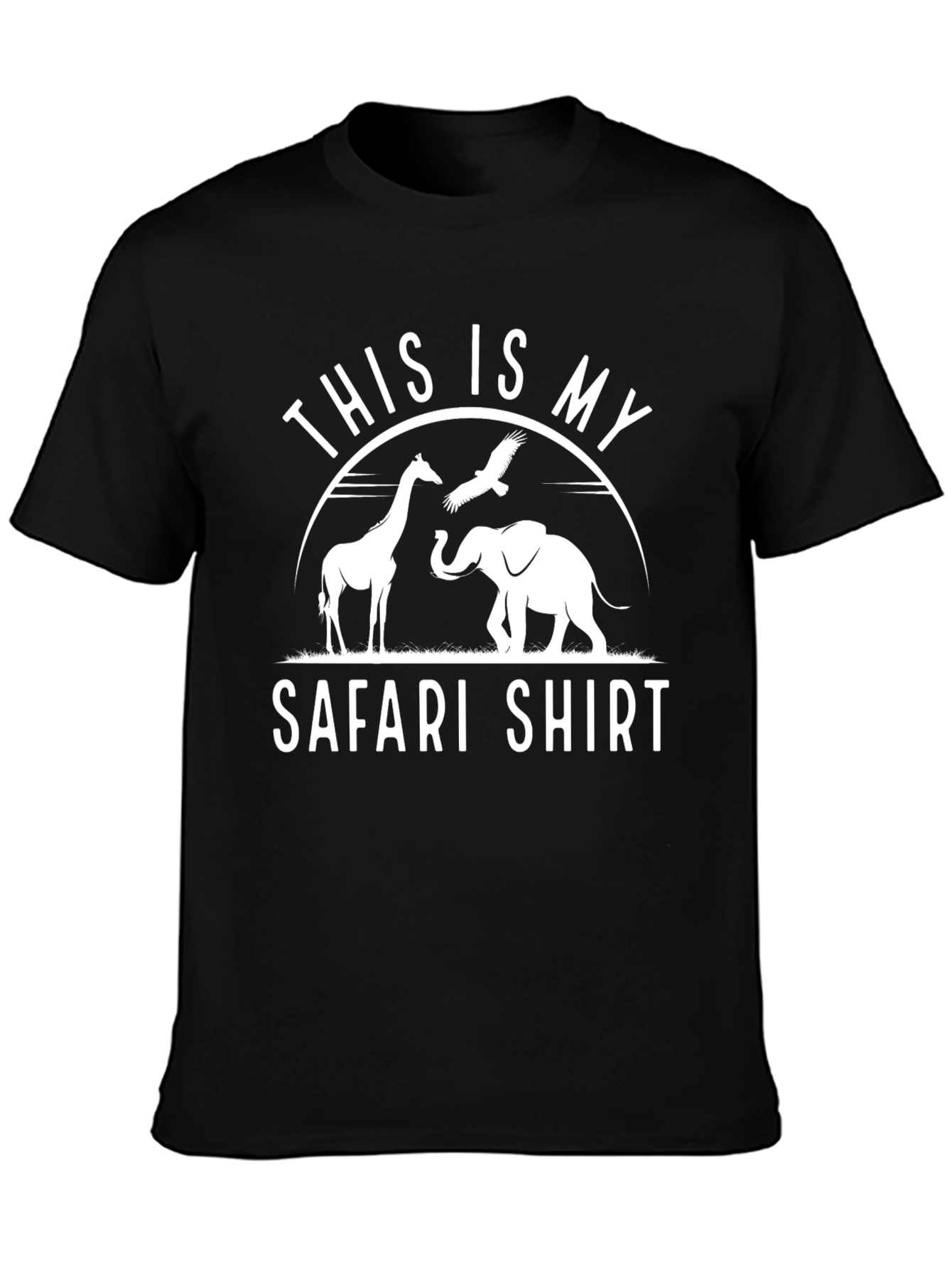 Black Safari Shirt: Giraffe, Elephant, and Eagle Design view 3