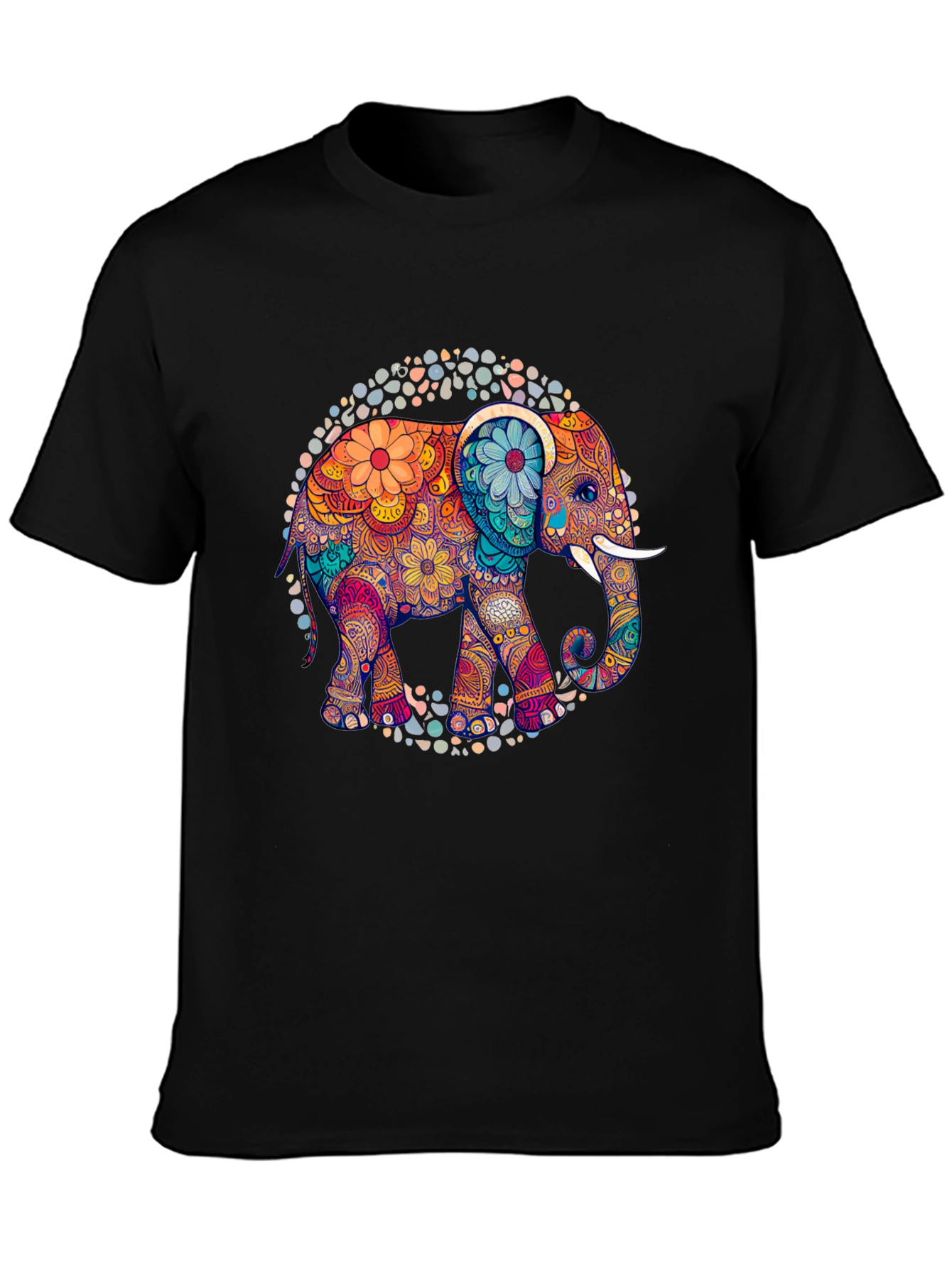Black Elephant Mandala Graphic Tee - Black view 3