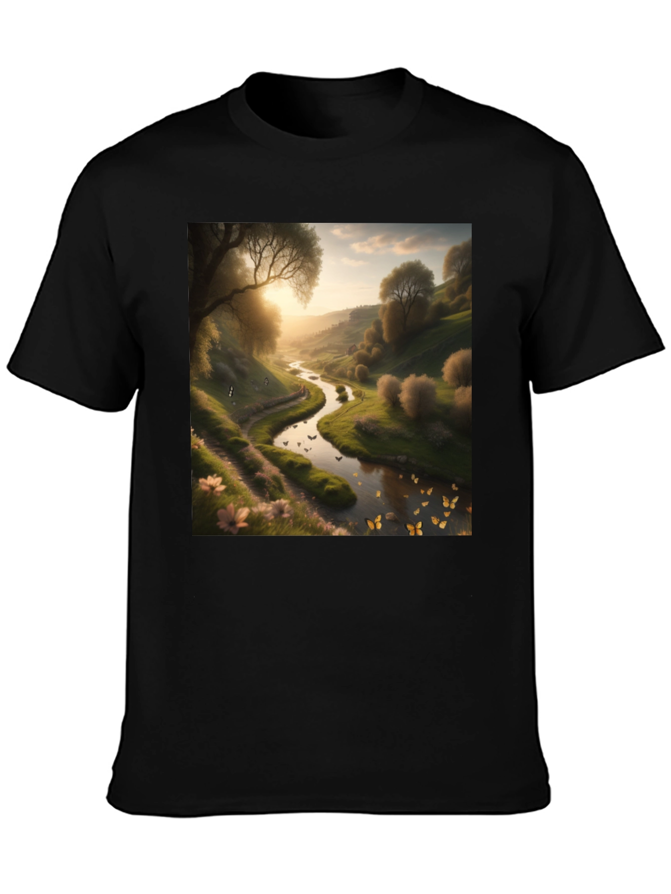 Black Nature River Graphic Tee - Men's Black T-Shirt view 3