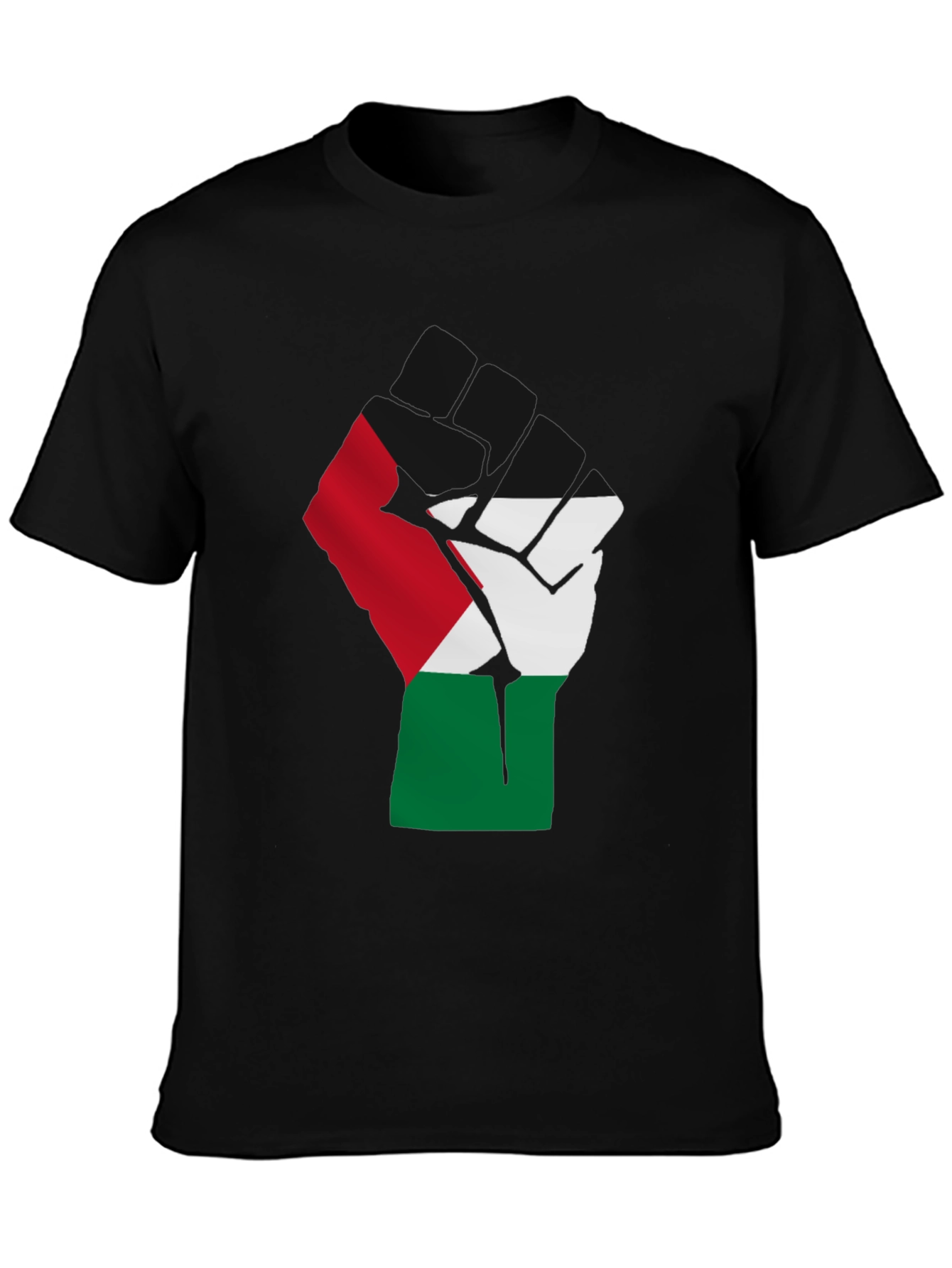 Black Palestine Flag Raised Fist T-Shirt - Black view 3