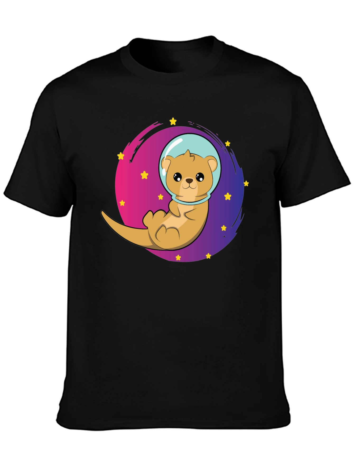 Black Space Otter T-Shirt - Galaxy Cute Tee view 3
