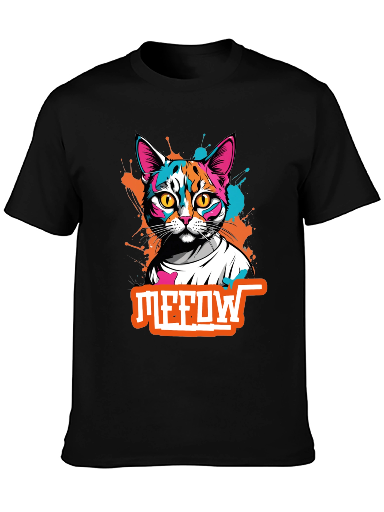 Black Cool Cat Graphic Tee - Meow T-Shirt view 3
