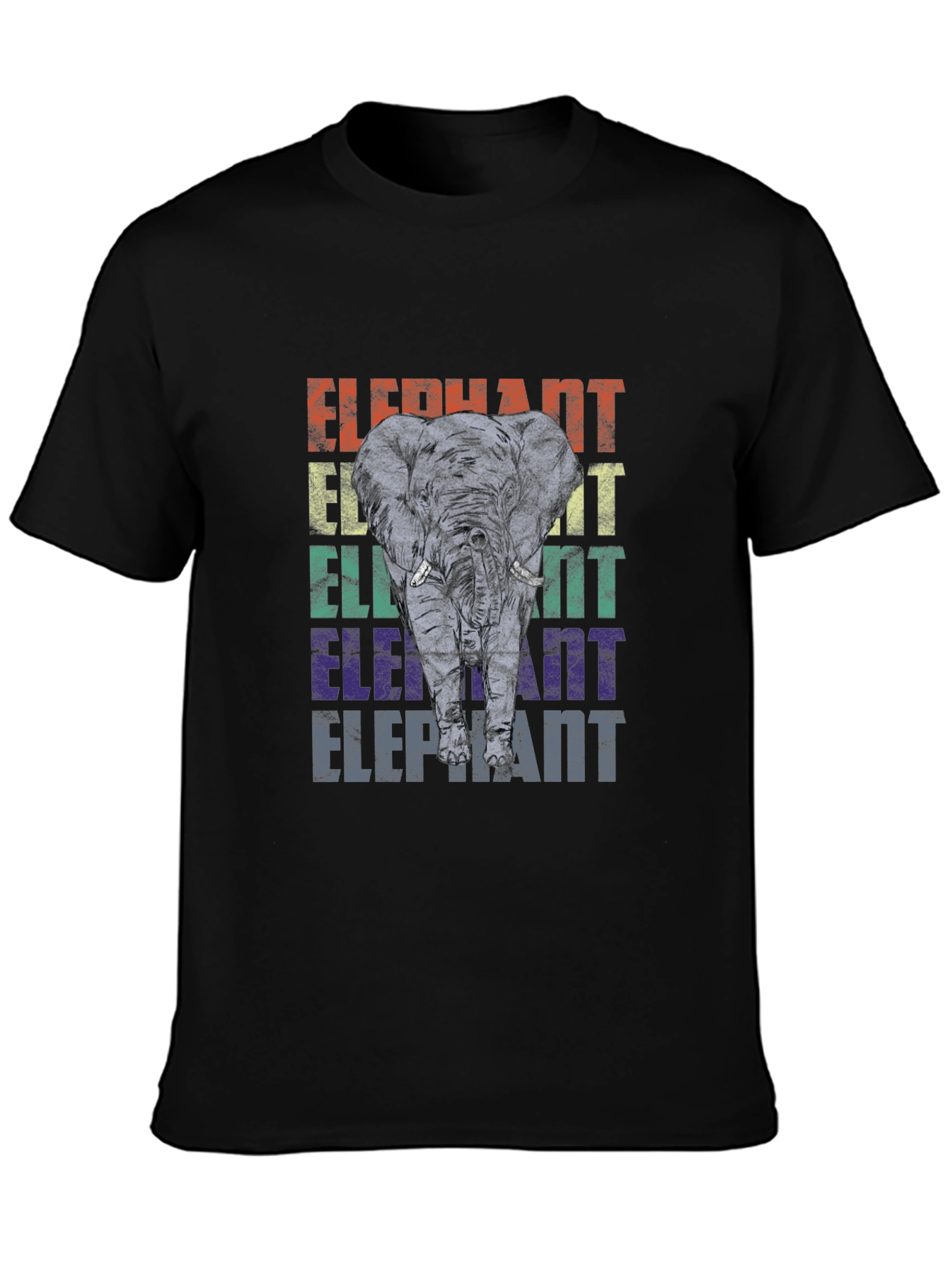 Black Retro Elephant Graphic Print T-Shirt view 3