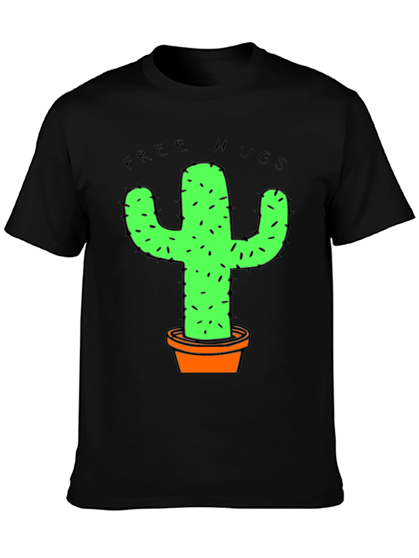 Black Funny Free Hugs Cactus Graphic T-Shirt view 3