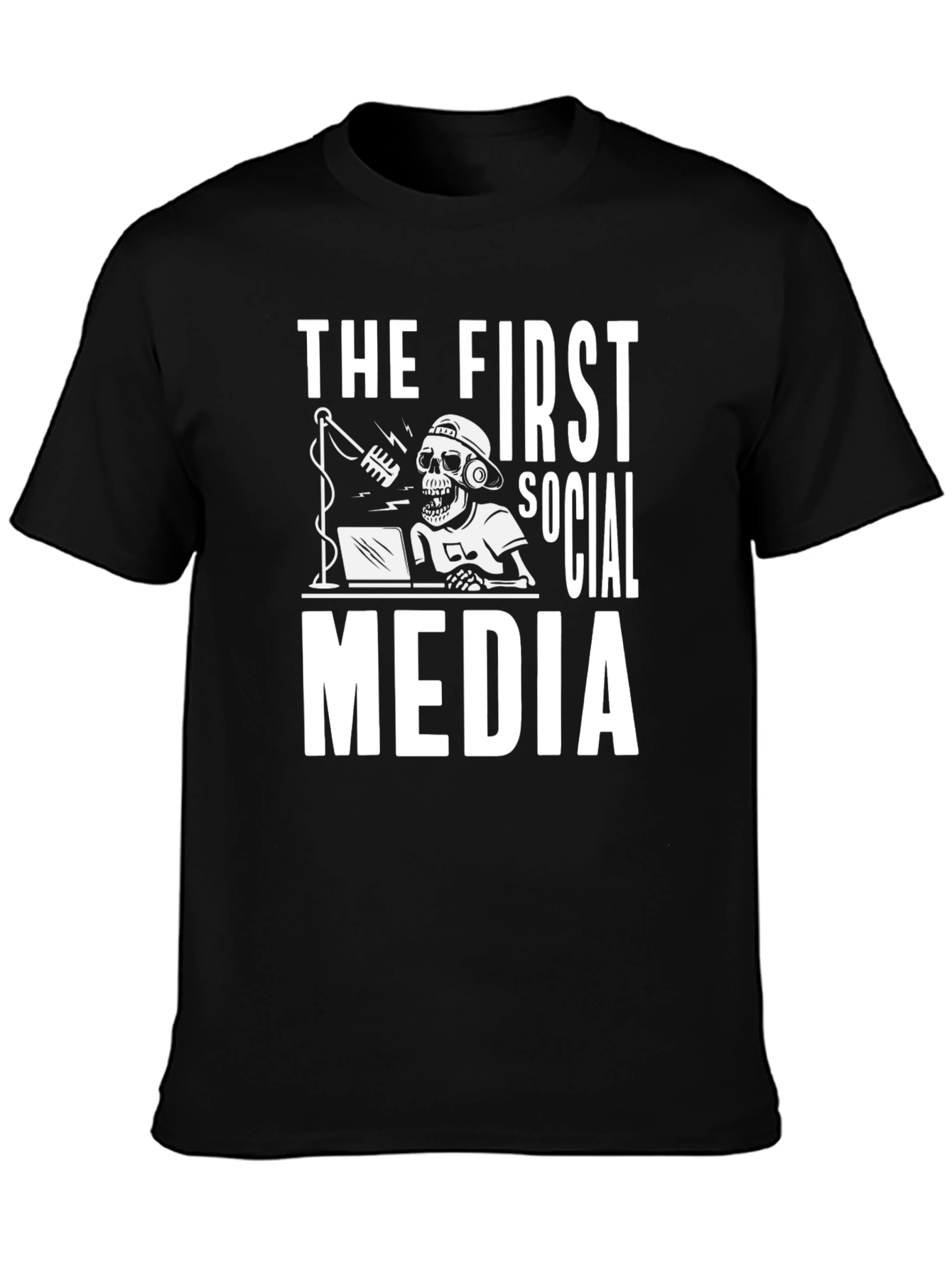 Black The First Social Media T-Shirt - Skeleton Graphic Tee view 3