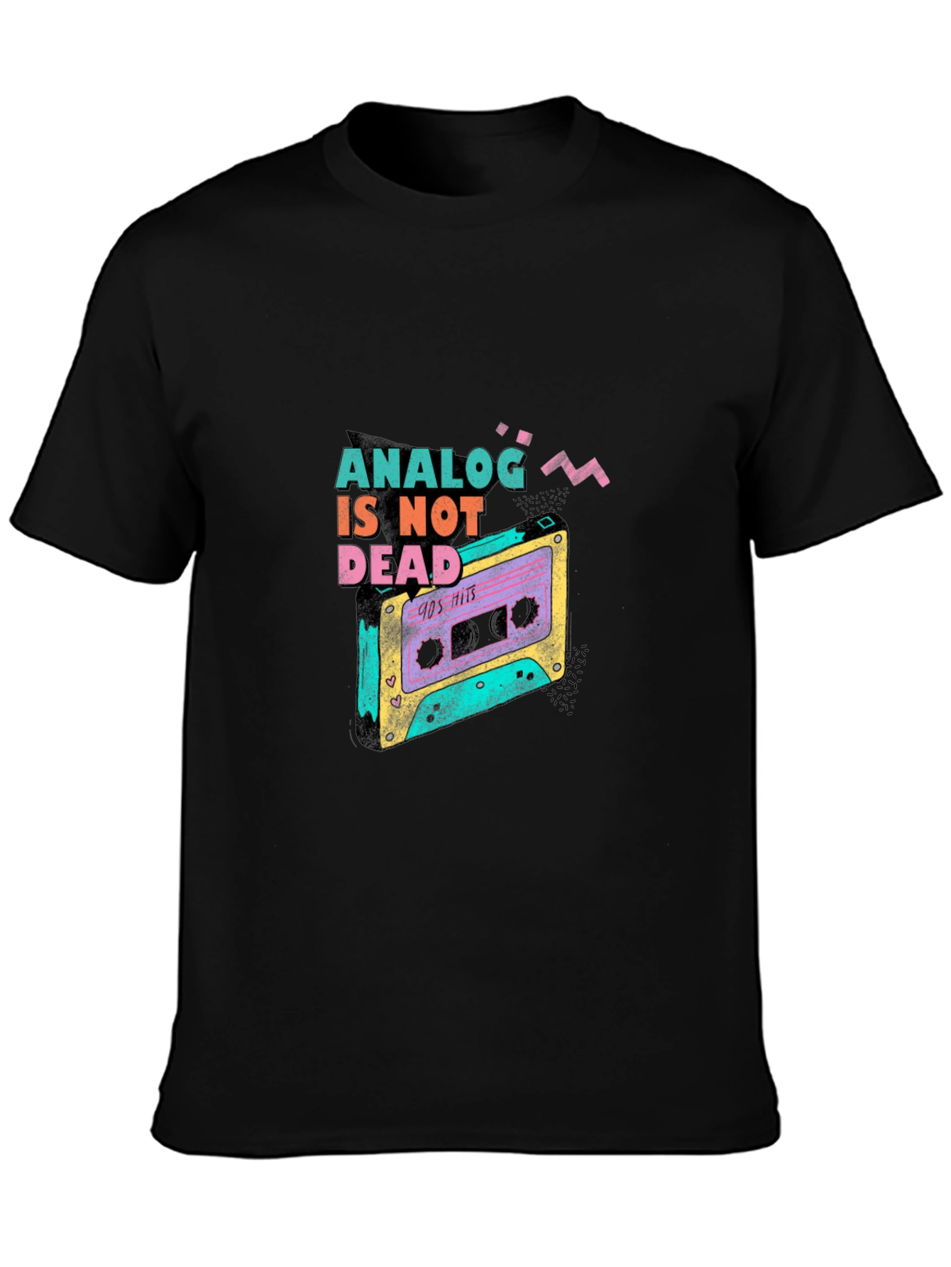 Black Analog Is Not Dead Retro Cassette Tape 90s T-Shirt view 3