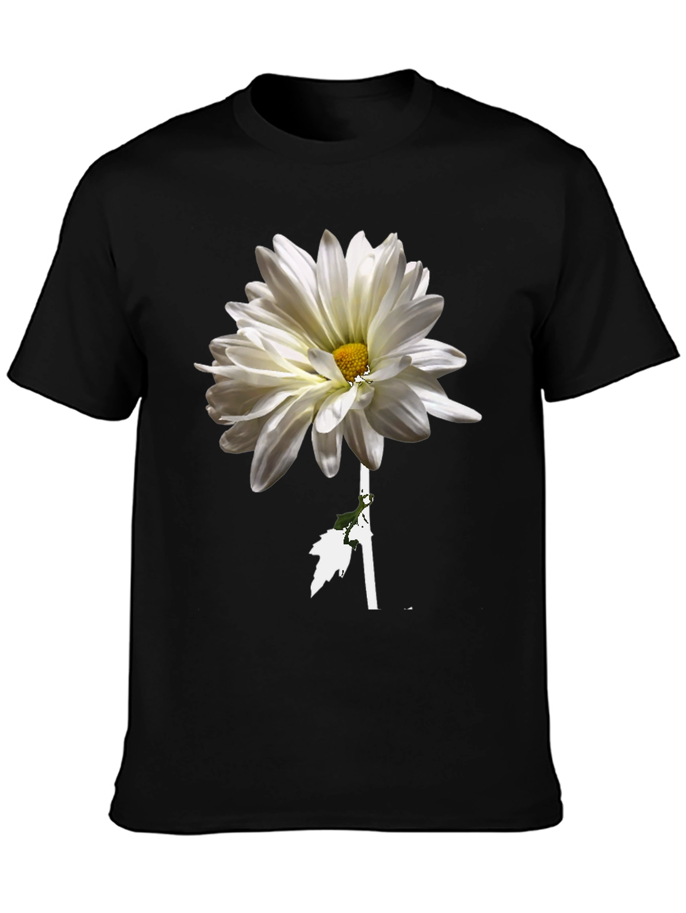 Black Floral T-Shirt: White Daisy on Black view 3