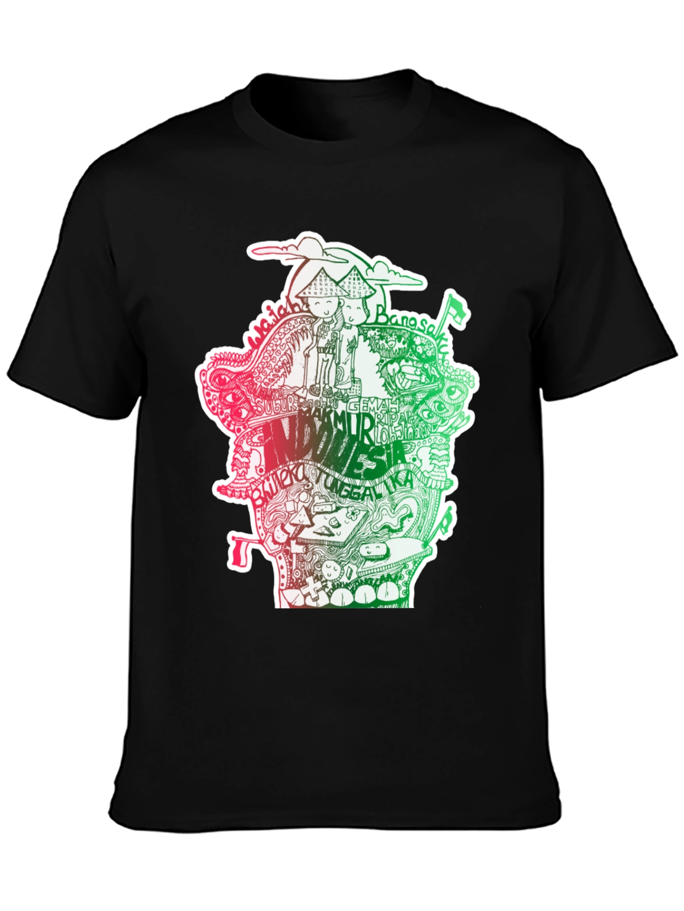 Black Indonesia Doodle Art Black T-Shirt view 3