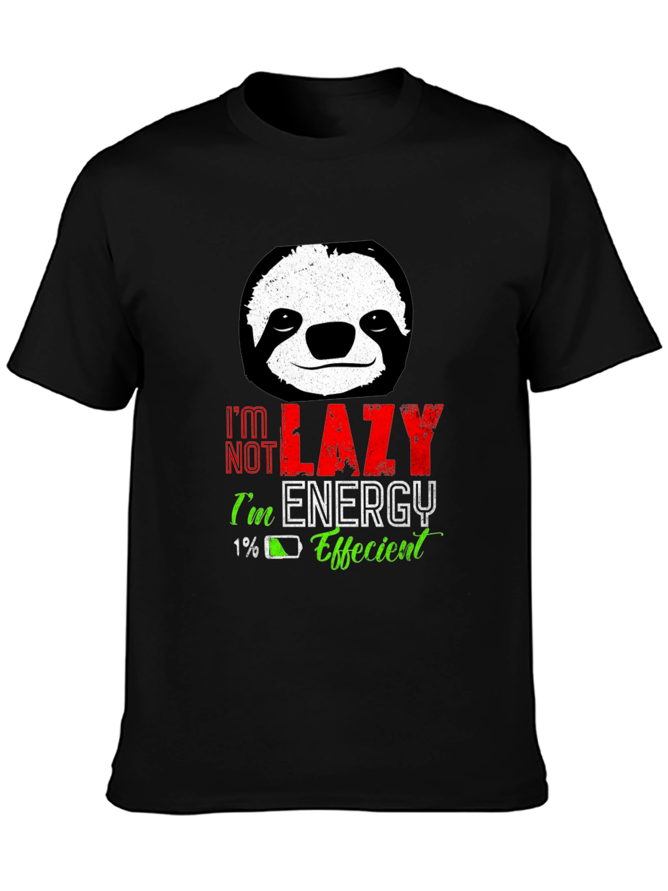 Black Lazy Sloth Energy Efficient Men's Black T-Shirt view 3