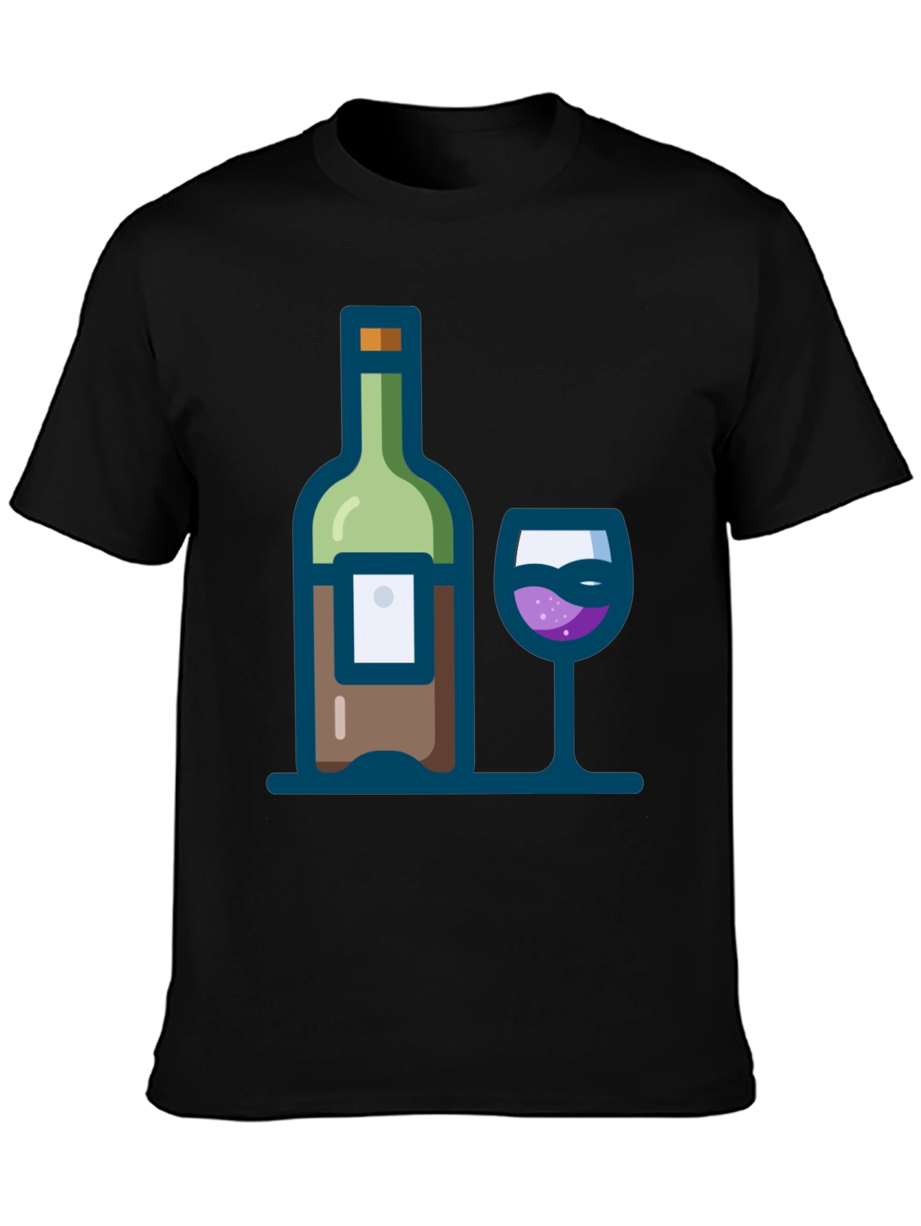 Black Wine Bottle and Glass Graphic Tee view 3