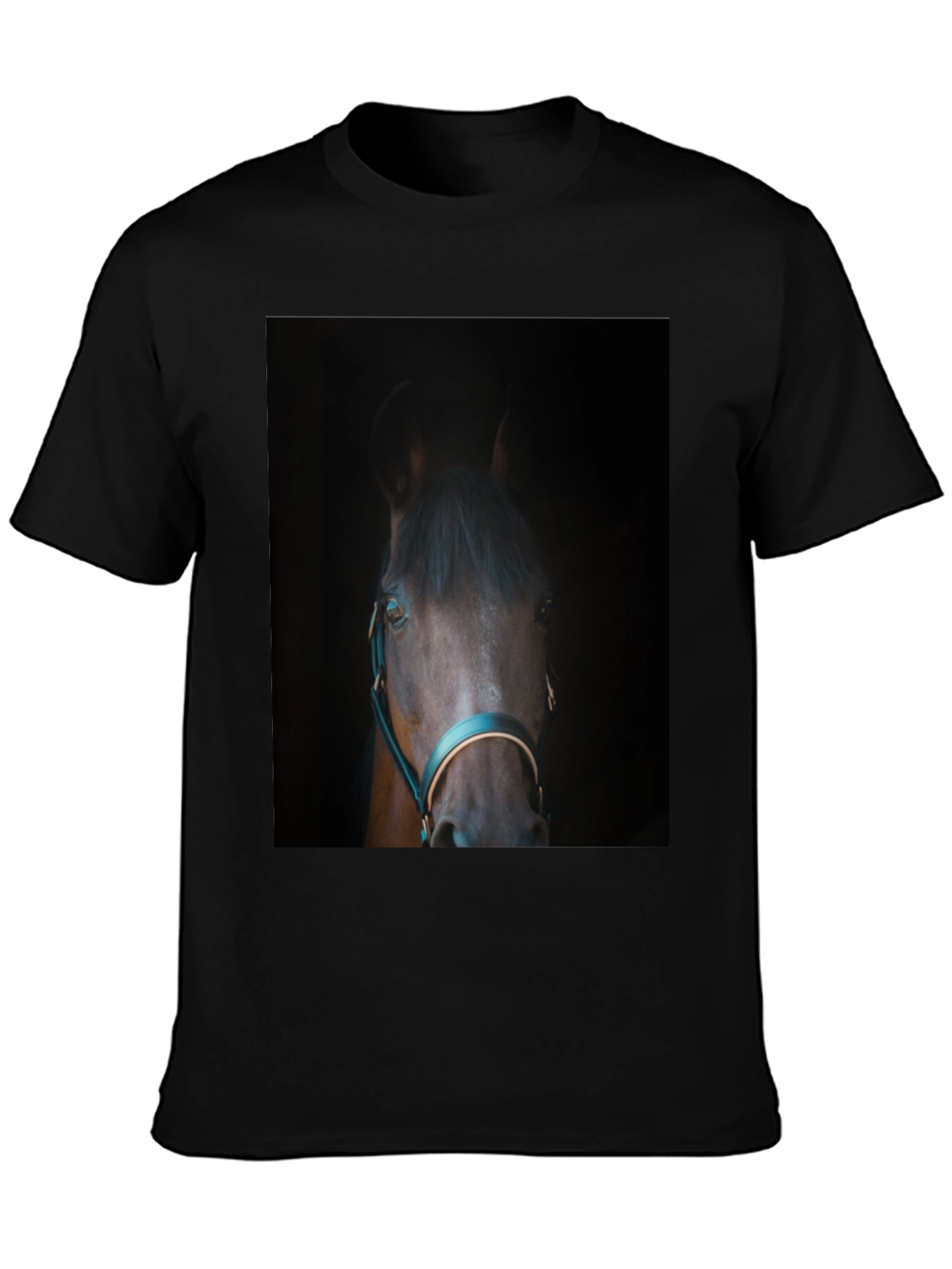 Black Horse Portrait Black T-Shirt - Equestrian Style view 3