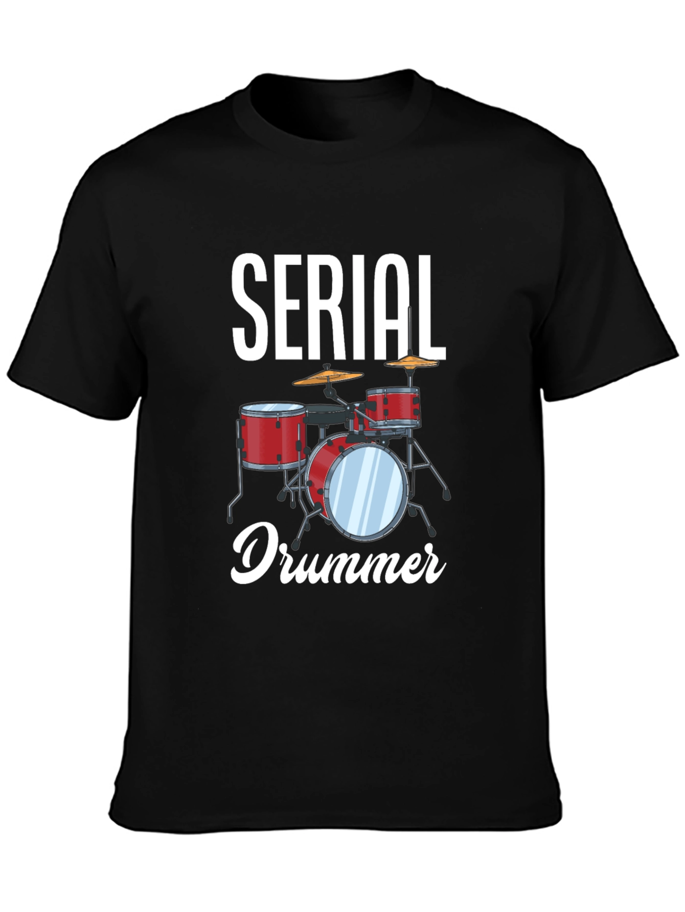 Black Serial Drummer Graphic Tee - Black Cotton T-Shirt view 3