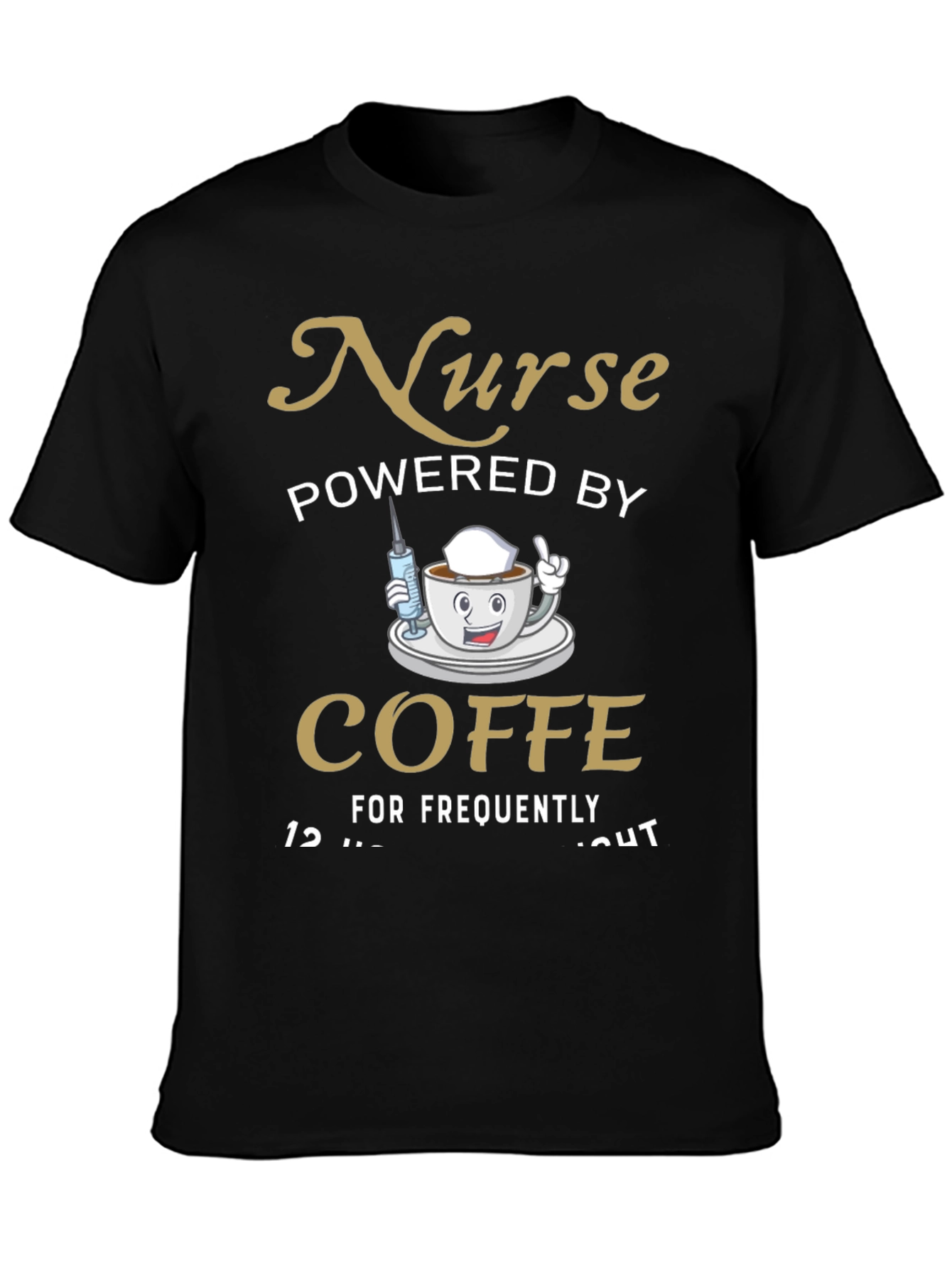 Black Nurse Powered By Coffee T-Shirt view 3