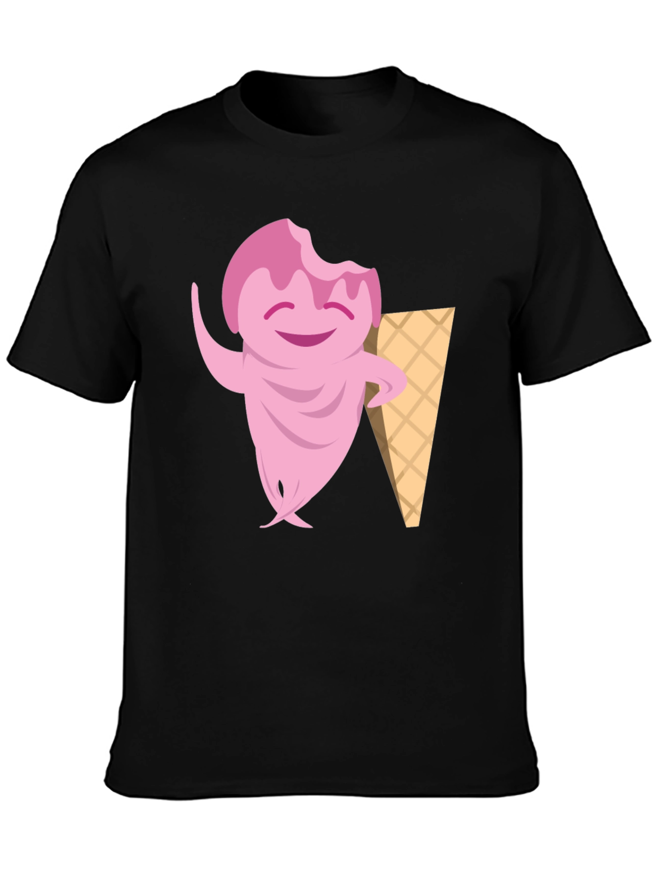 Black Ice Cream Character Black T-Shirt view 3