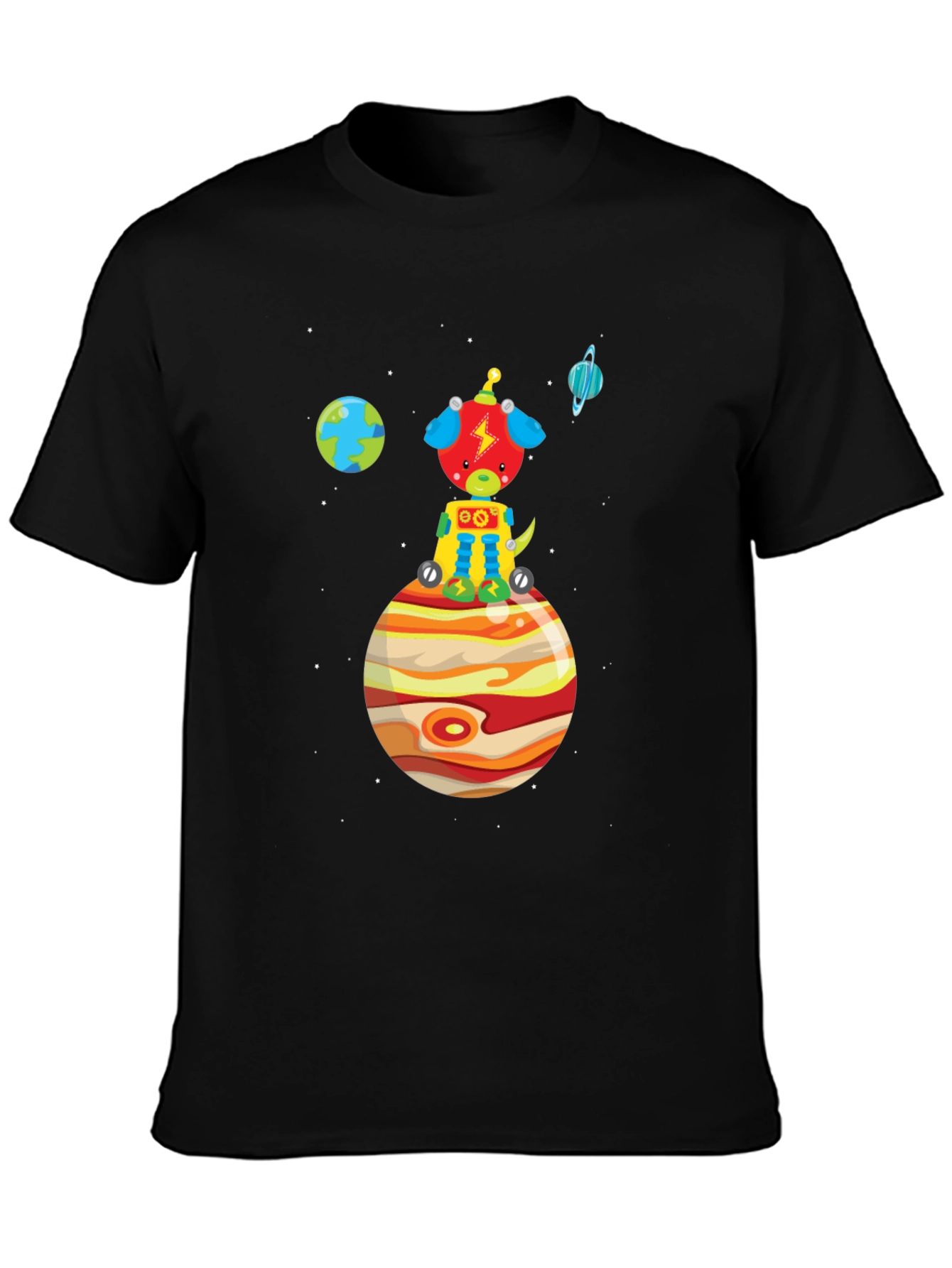 Black Space Pup T-Shirt - Black Cotton Tee with Planet Design view 3