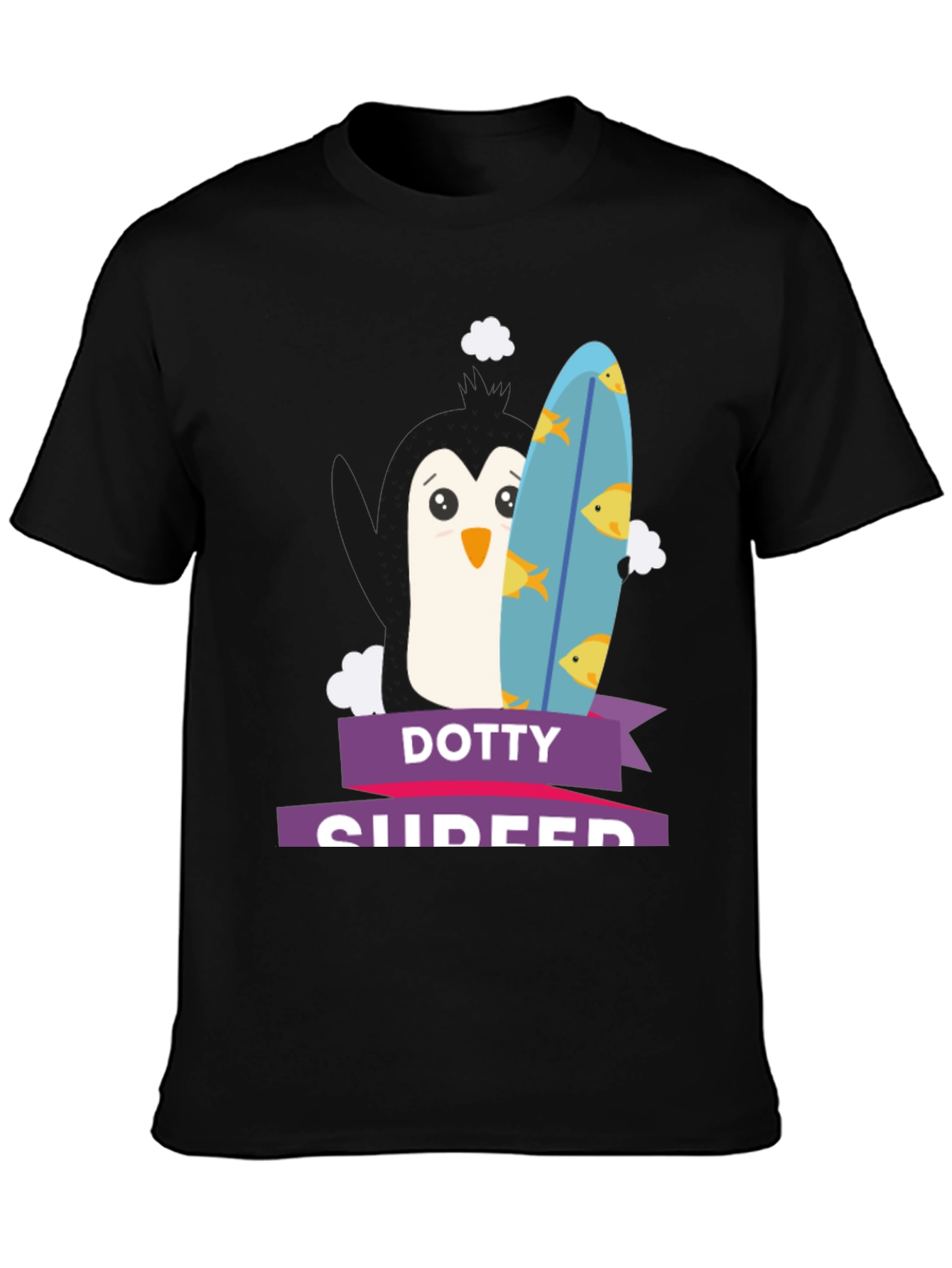 Black Dotty Surfer Penguin T-Shirt view 3