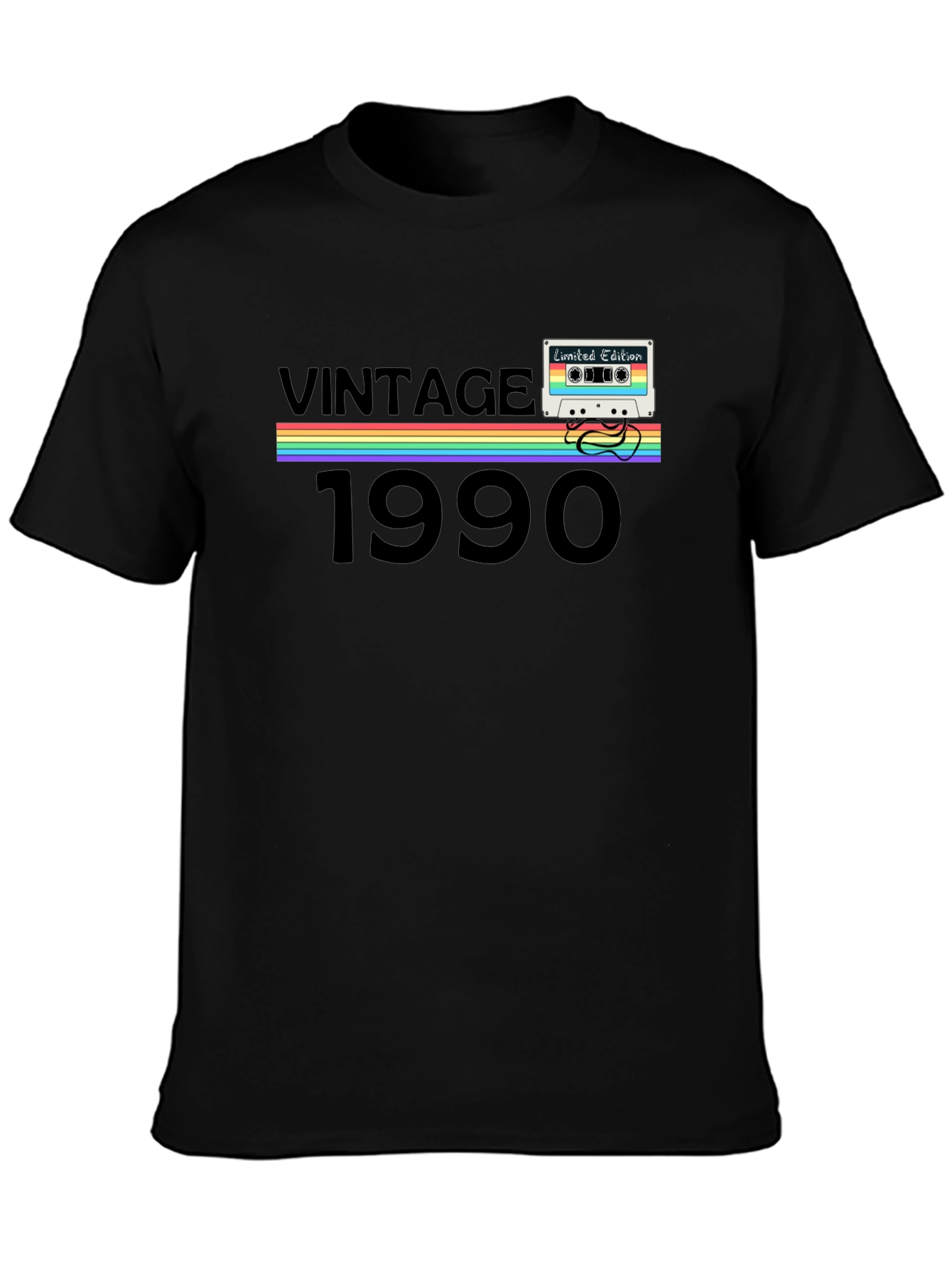 Black Vintage 1990 Cassette Tape T-Shirt view 3
