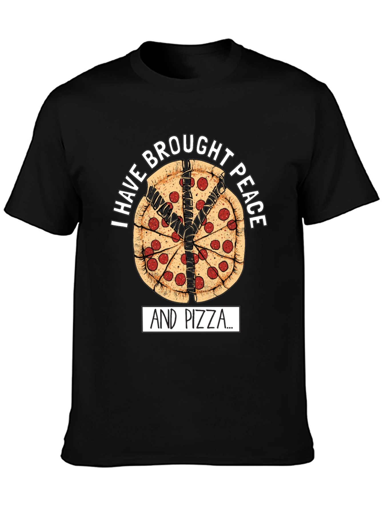 Black Peace Pizza T-Shirt - "I Have Brought Peace And Pizza" view 3