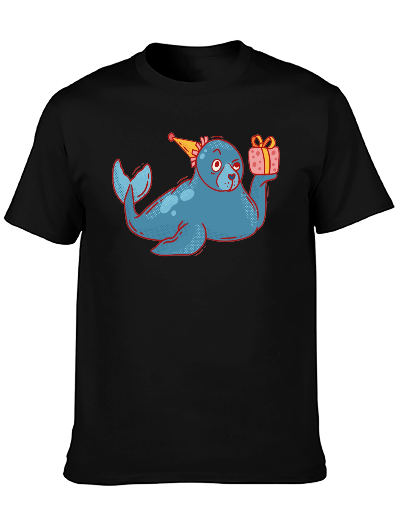 Black Seal with Party Hat Black T-Shirt view 3