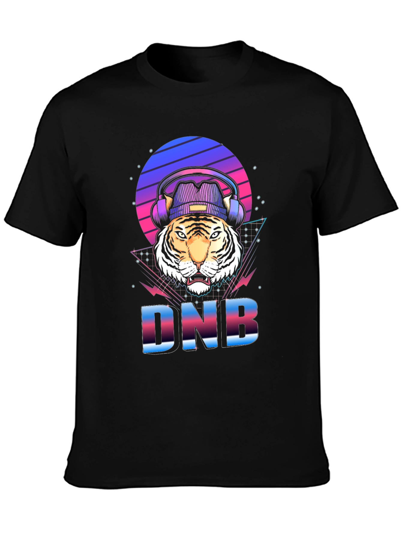 Black DNB Tiger Graphic T-Shirt, EDM Rave Style view 3
