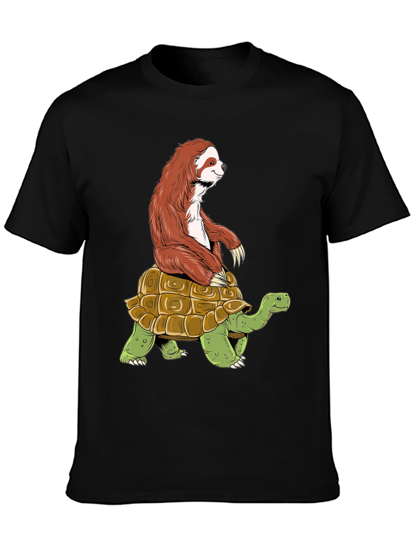 Black Sloth Riding Turtle Graphic Tee - Funny Animal Shirt view 3