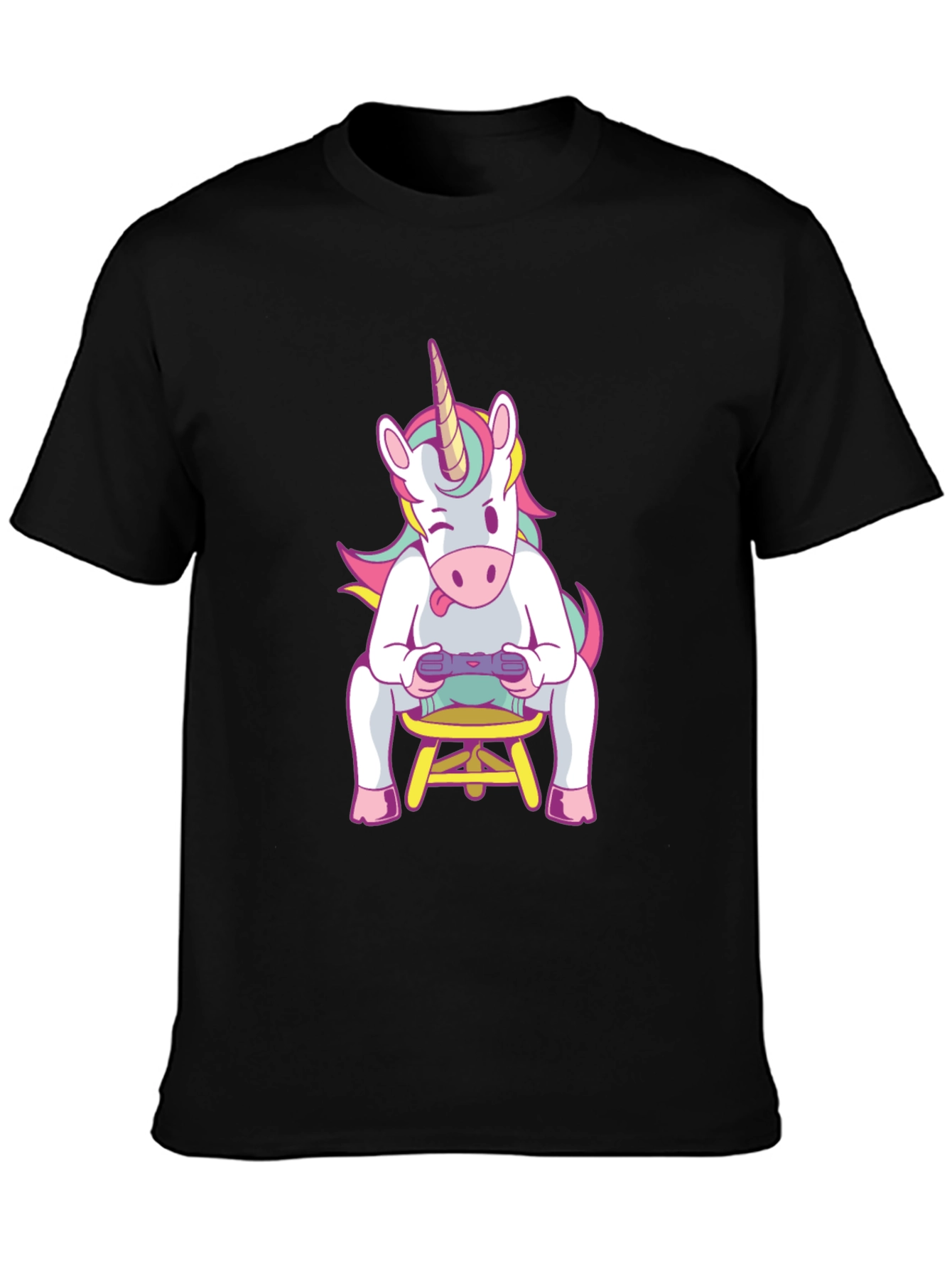 Black Unicorn Gamer T-Shirt - Black Cotton Tee view 3