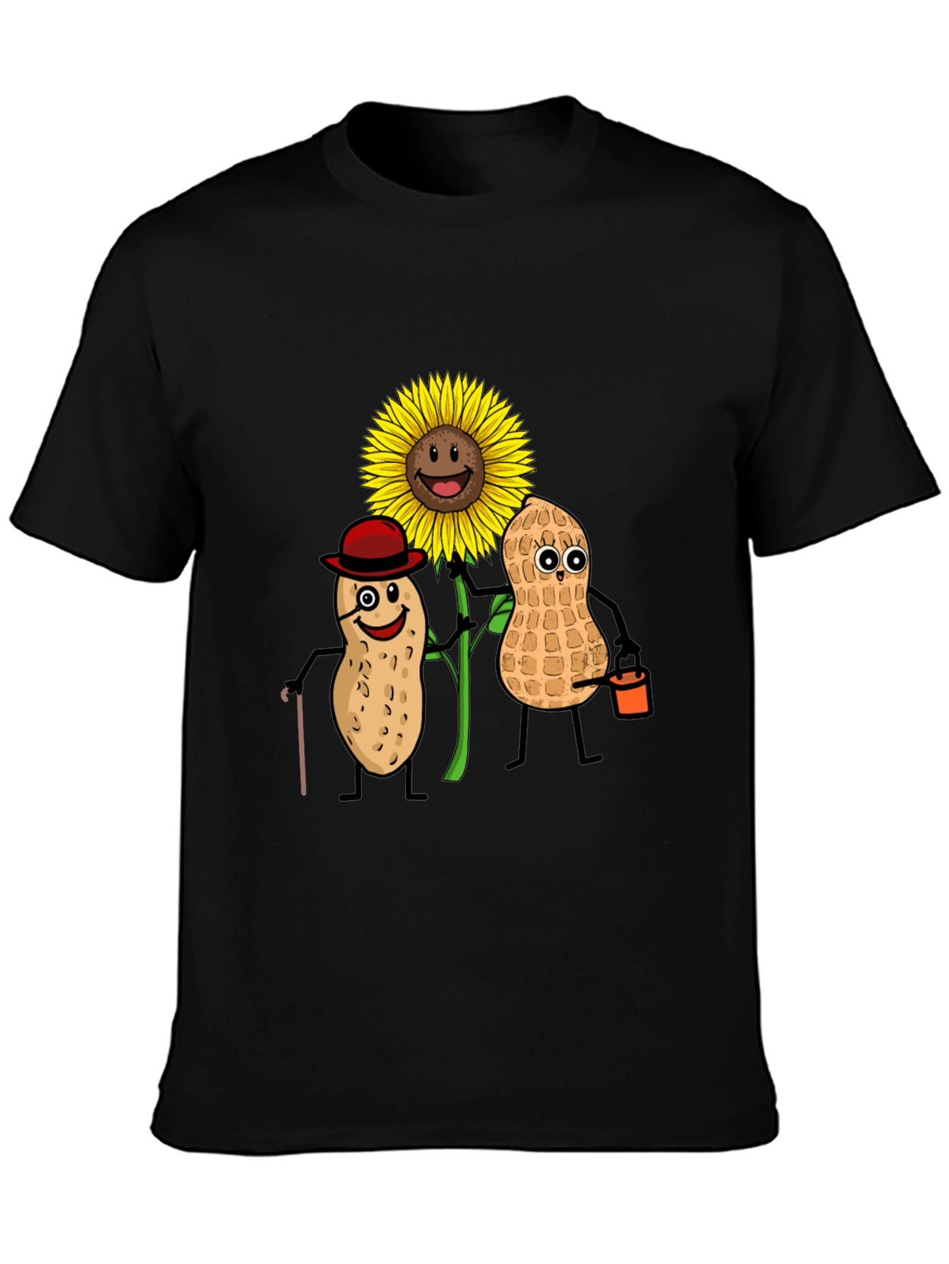 Black Funny Peanut Sunflower Graphic T-Shirt view 3
