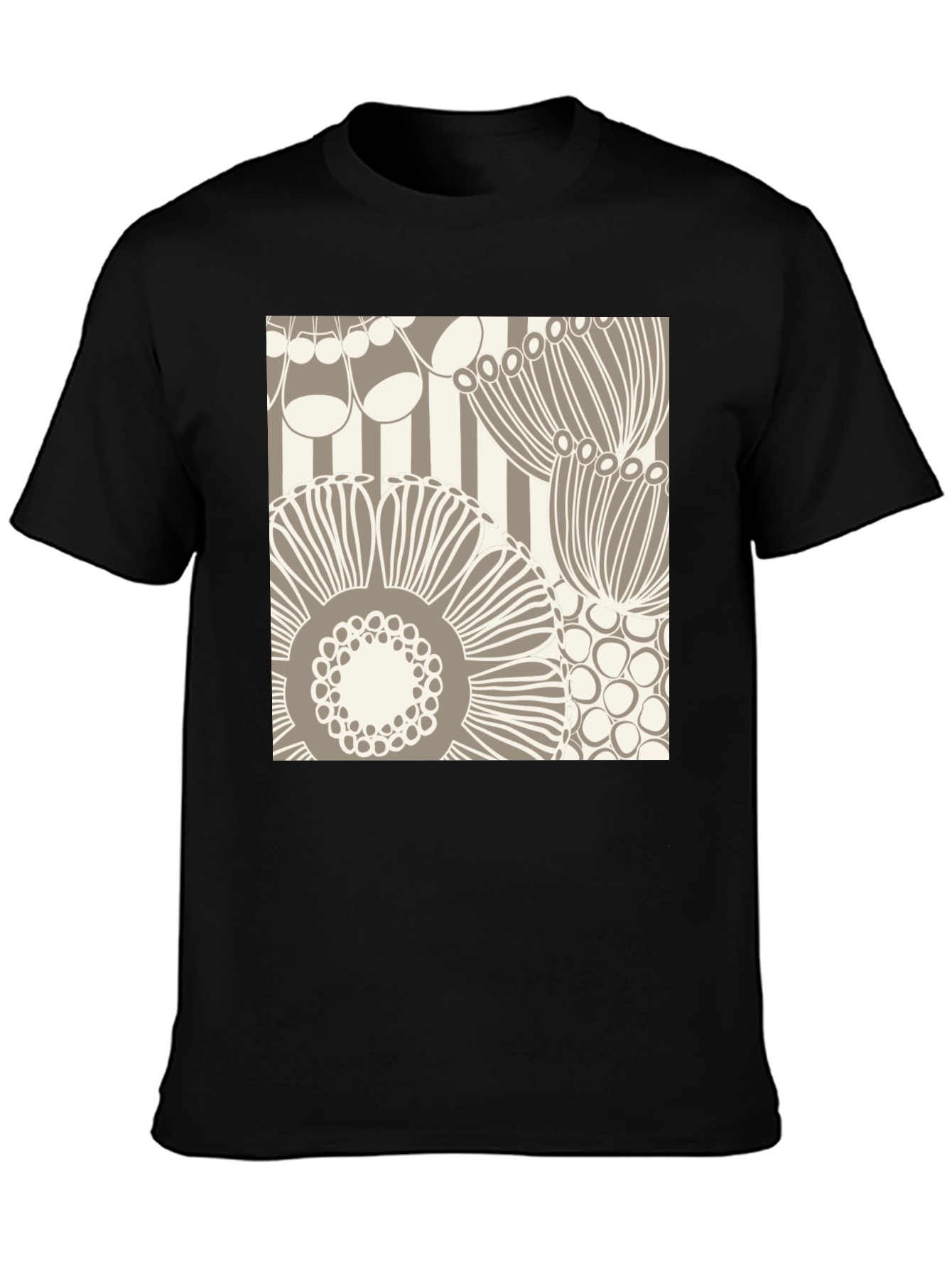Black Abstract Floral Graphic Print Black T-Shirt view 3